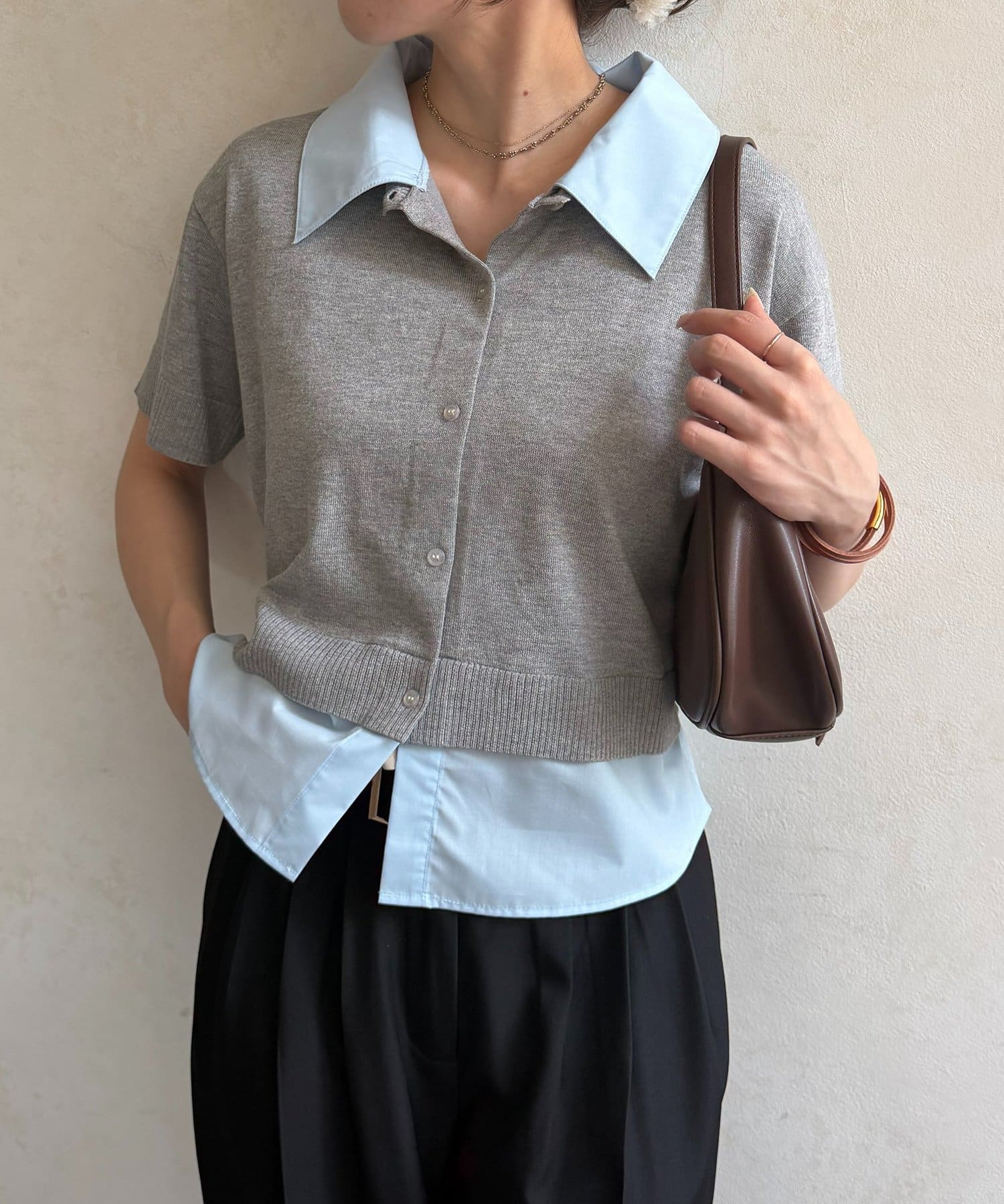 Thevon.(ゼヴォン) シャツドッキング半袖ニットプルオーバー
