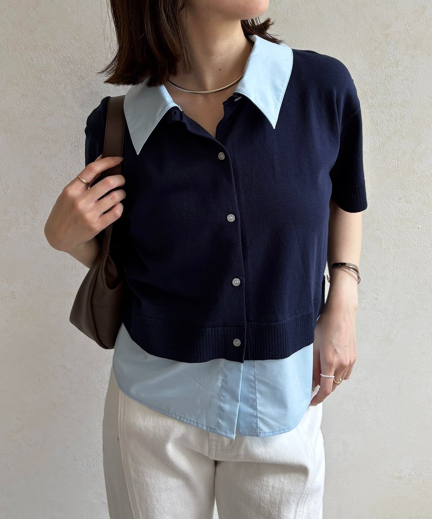 Thevon.(ゼヴォン) シャツドッキング半袖ニットプルオーバー