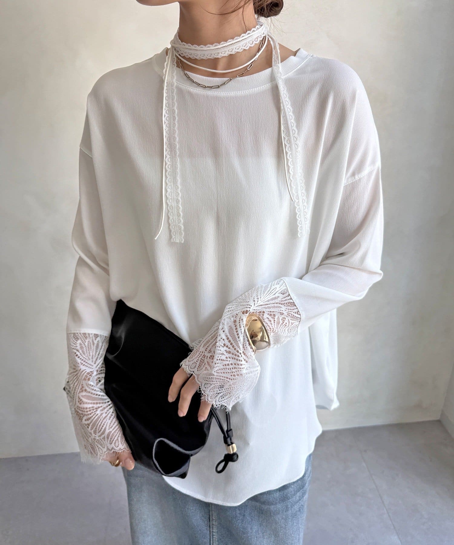 DOUDOU(ドゥドゥ) 【WEB限定】カフスレースシアーロンTEE