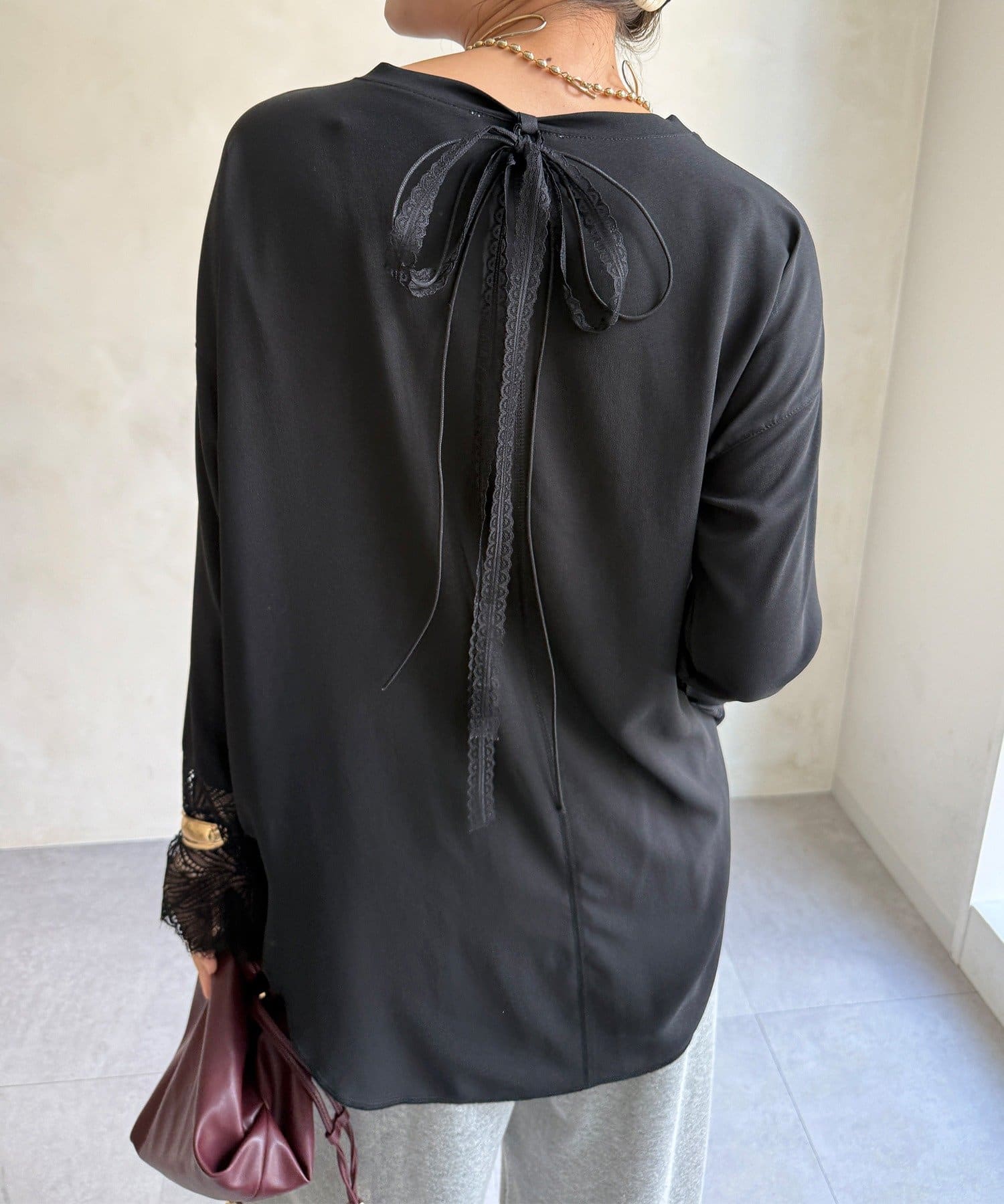 DOUDOU(ドゥドゥ) 【WEB限定】カフスレースシアーロンTEE