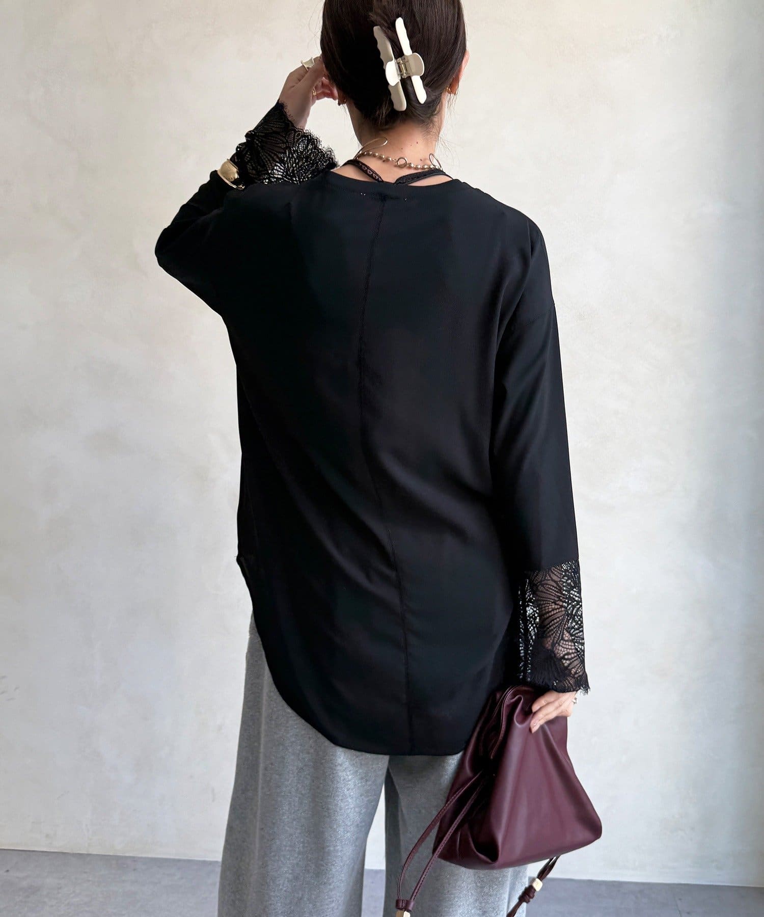 DOUDOU(ドゥドゥ) 【WEB限定】カフスレースシアーロンTEE