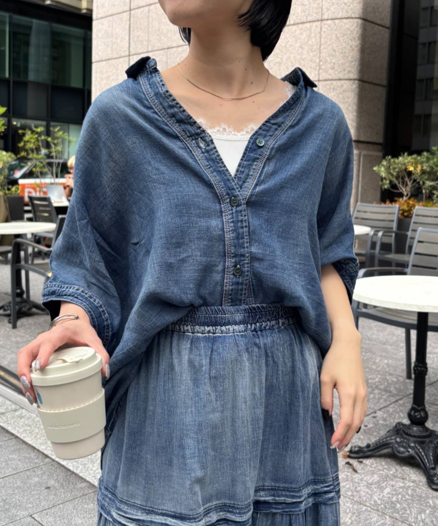 Jena　espace merveilleux(ジェナ　エスパスメルヴェイユ) 〈7/17インスタライブご紹介アイテム〉シアーデニムスキッパーシャツ