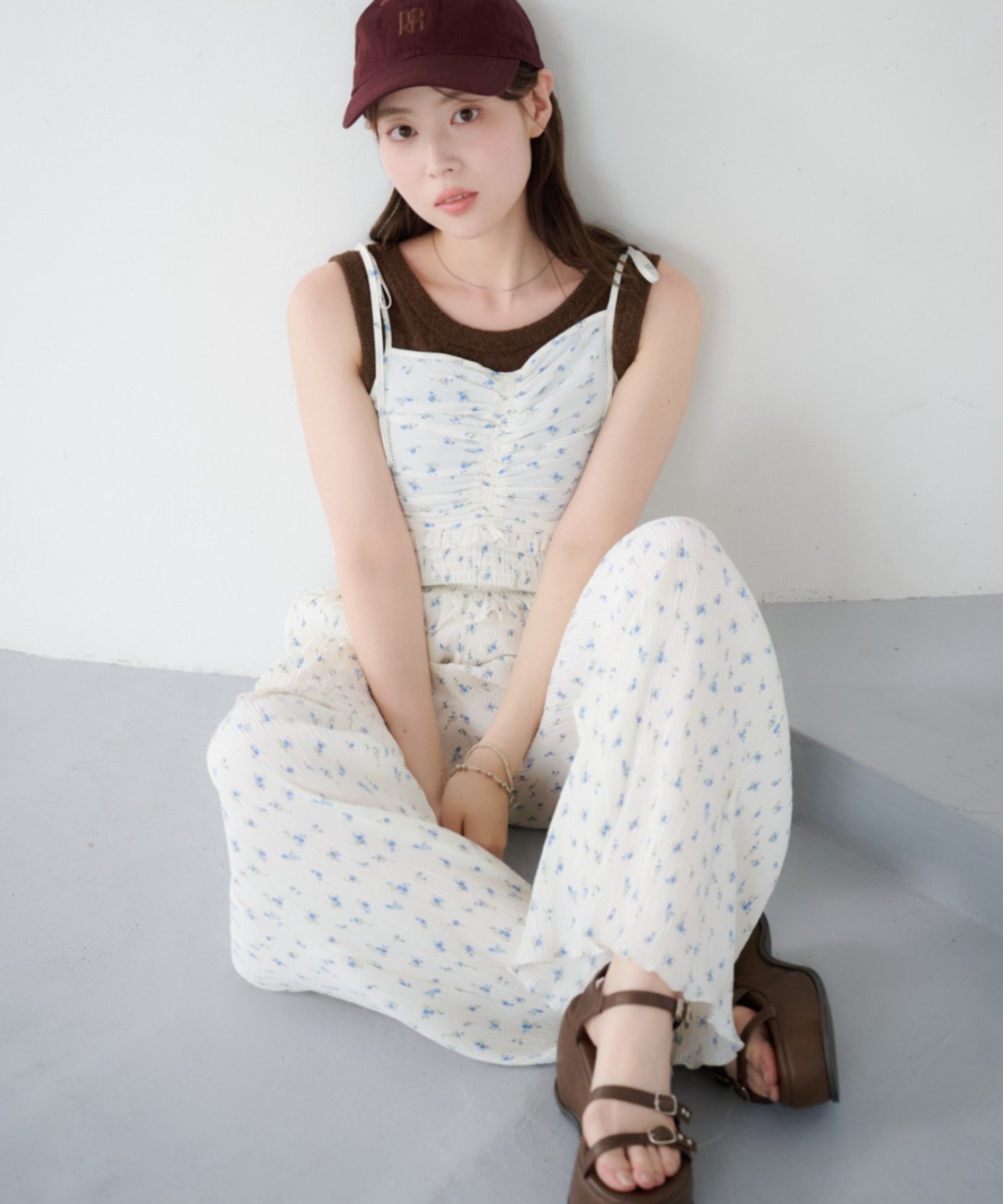 Kastane(カスタネ) 【6.14(日)0:00発売/WEB先行/2サイズ展開/低身長サイズ】プリーツフラワーサロペット