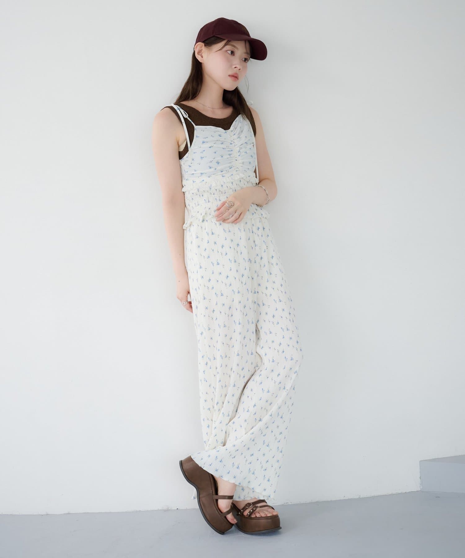 Kastane(カスタネ) 【6.14(日)0:00発売/WEB先行/2サイズ展開/低身長サイズ】プリーツフラワーサロペット