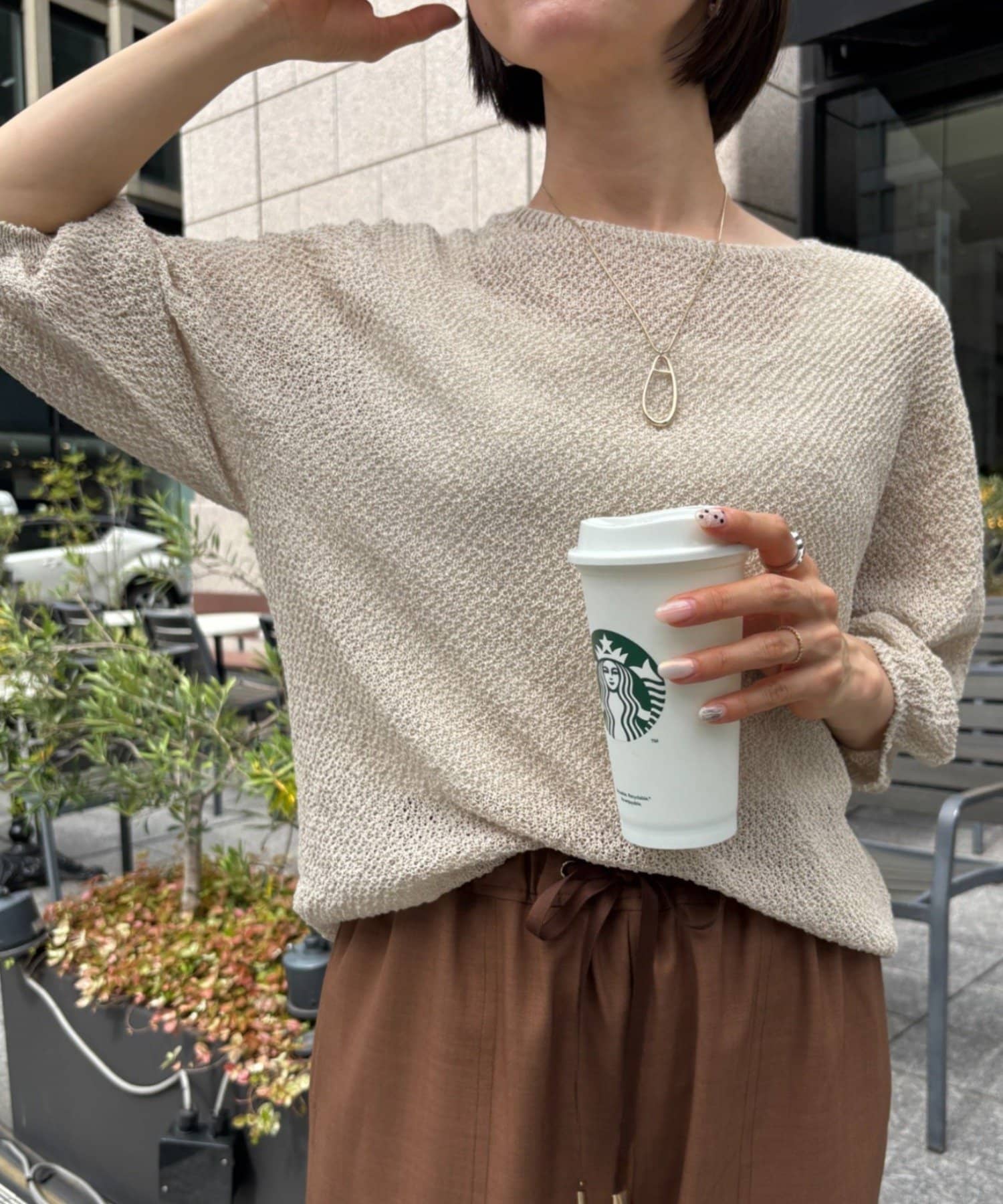 Jena　espace merveilleux(ジェナ　エスパスメルヴェイユ) ペーパーヤーン7分袖ニット