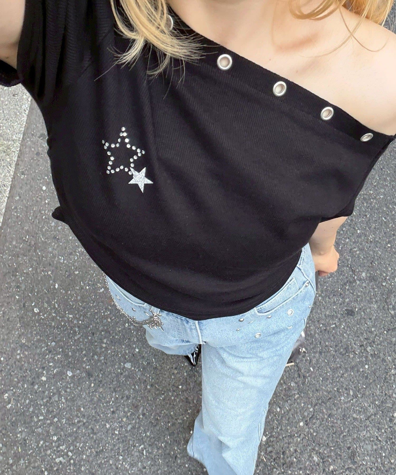 NICE CLAUP / OLIVE des OLIVE OUTLET(ナイスクラップ  / オリーブ デ オリーブ アウトレット) 【@_puni.moe企画】ハトメワンショルTEE