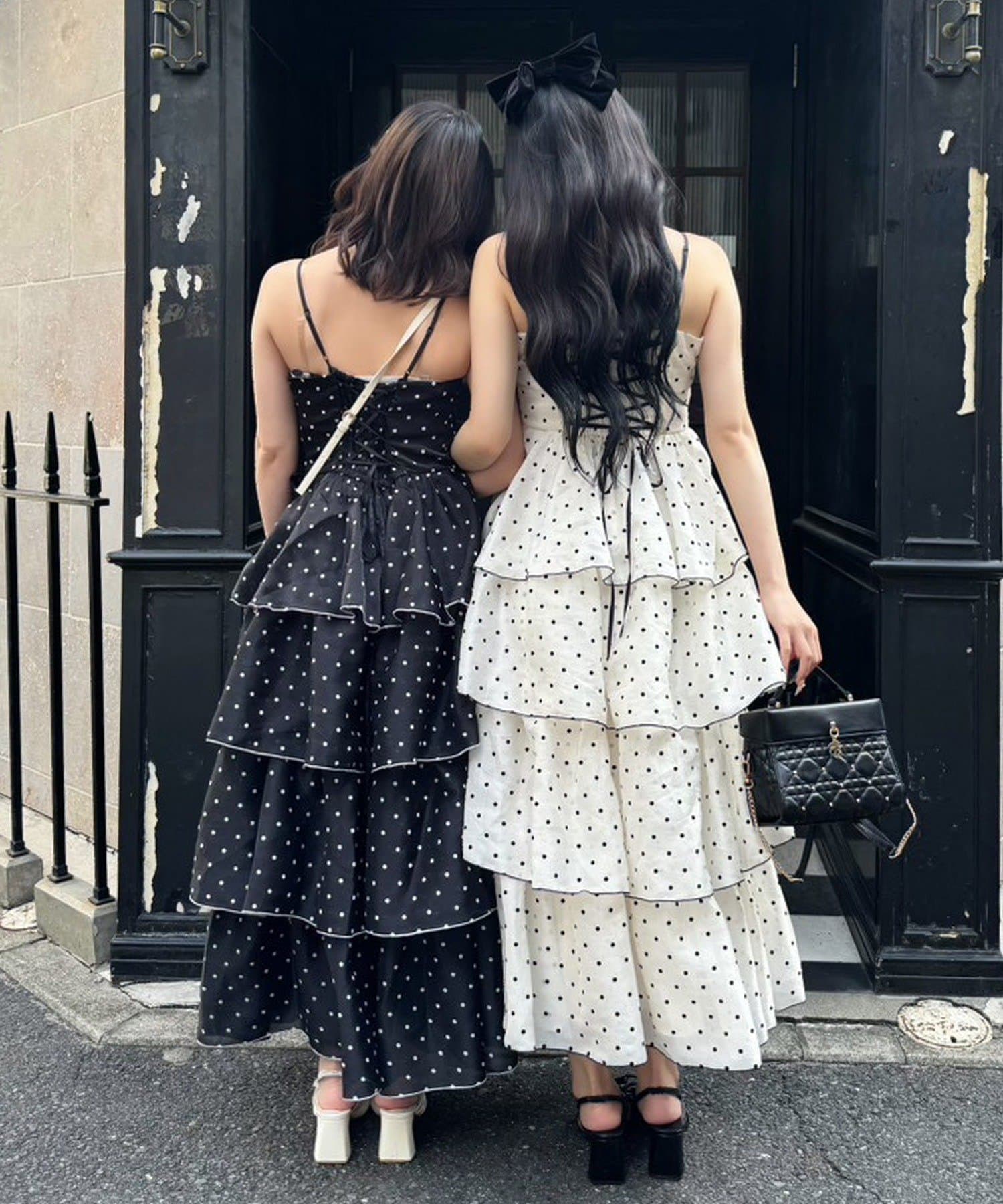 one after another NICE CLAUP(ワンアフターアナザー ナイスクラップ) 【Osoroi  Collection】リボンティアードドットロングワンピ