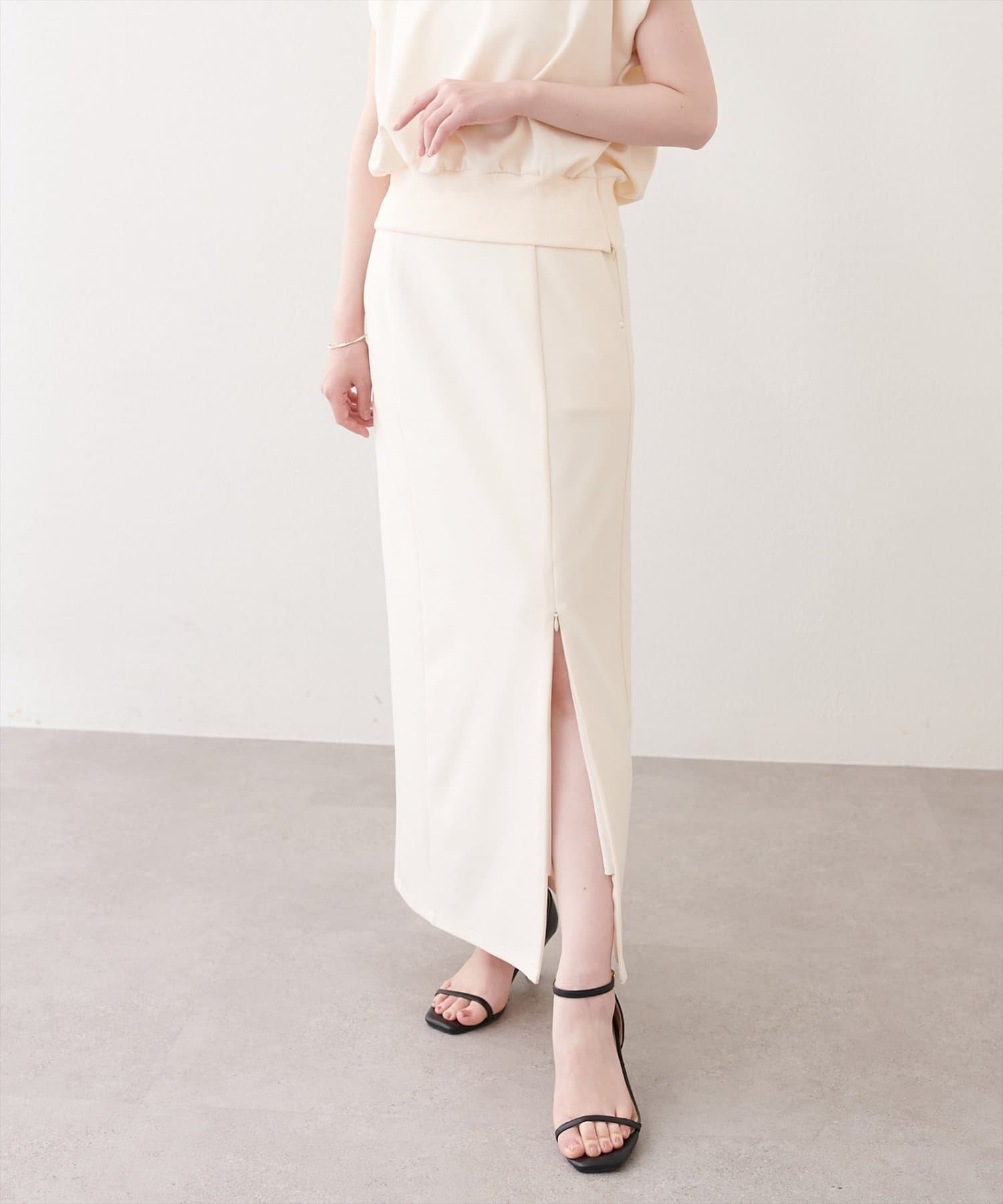 natural couture(ナチュラルクチュール) きれいめポンチサイドスリットタイトスカート