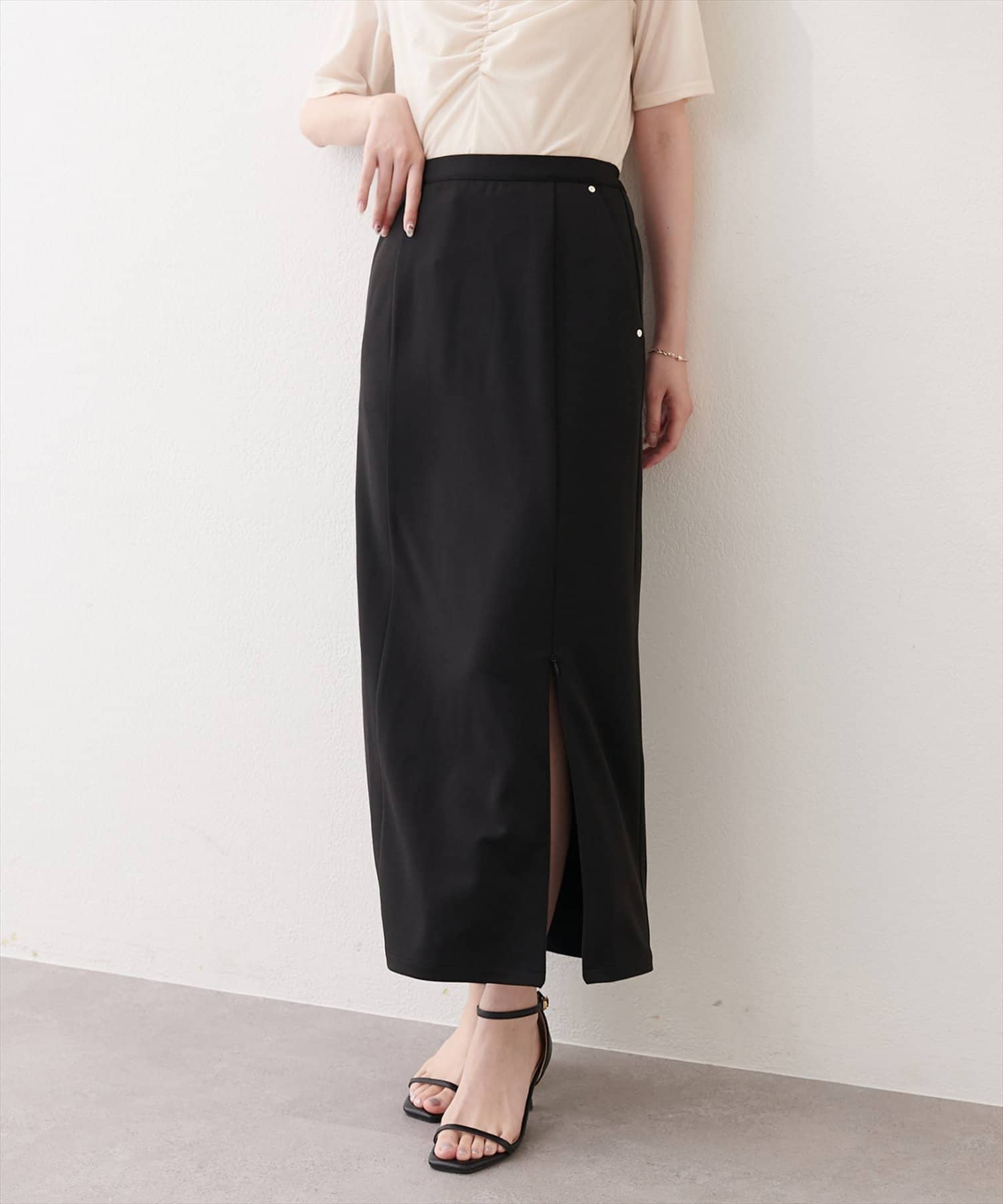 natural couture(ナチュラルクチュール) きれいめポンチサイドスリットタイトスカート