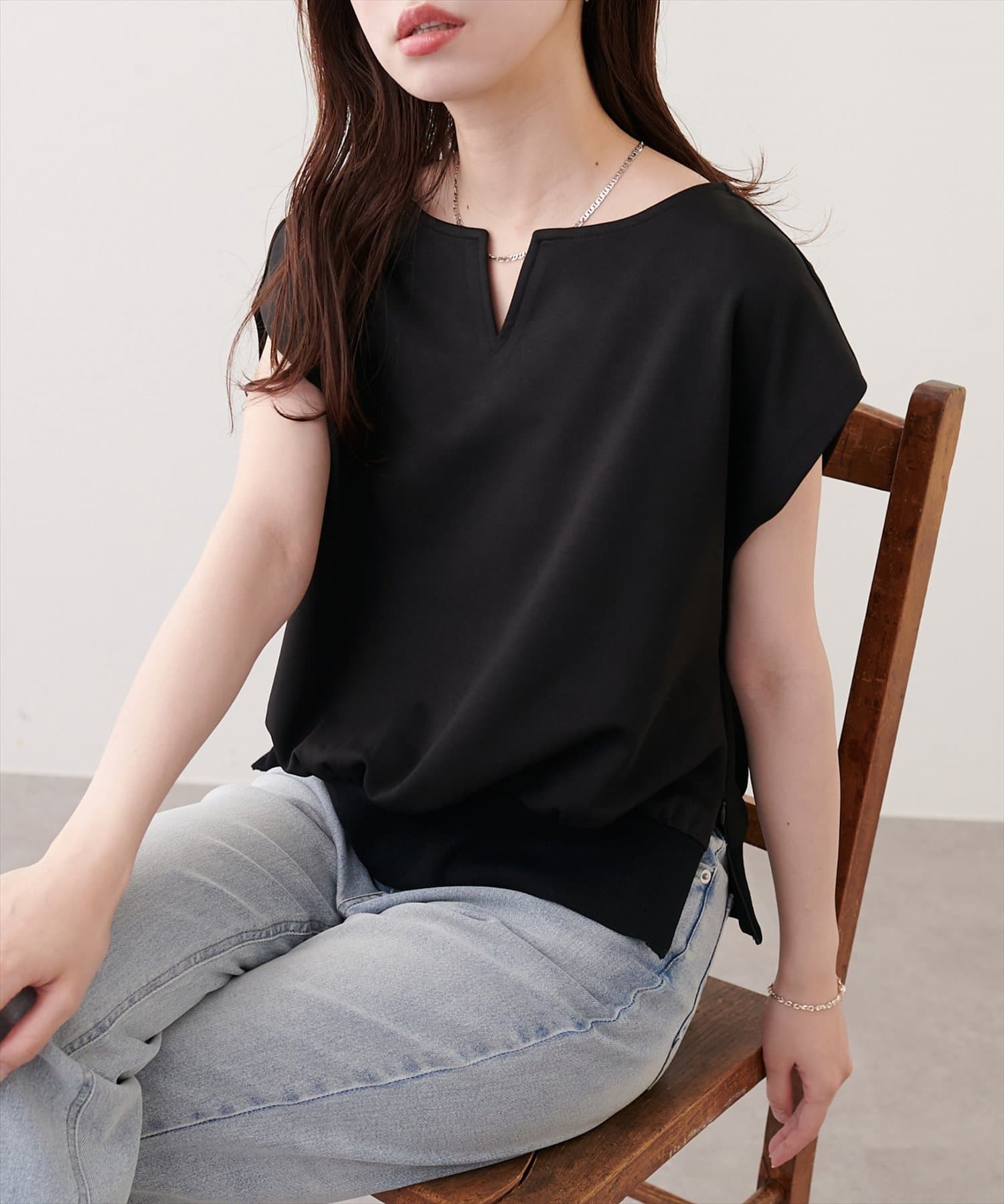 natural couture(ナチュラルクチュール) きれいめポンチキーネックTOPS