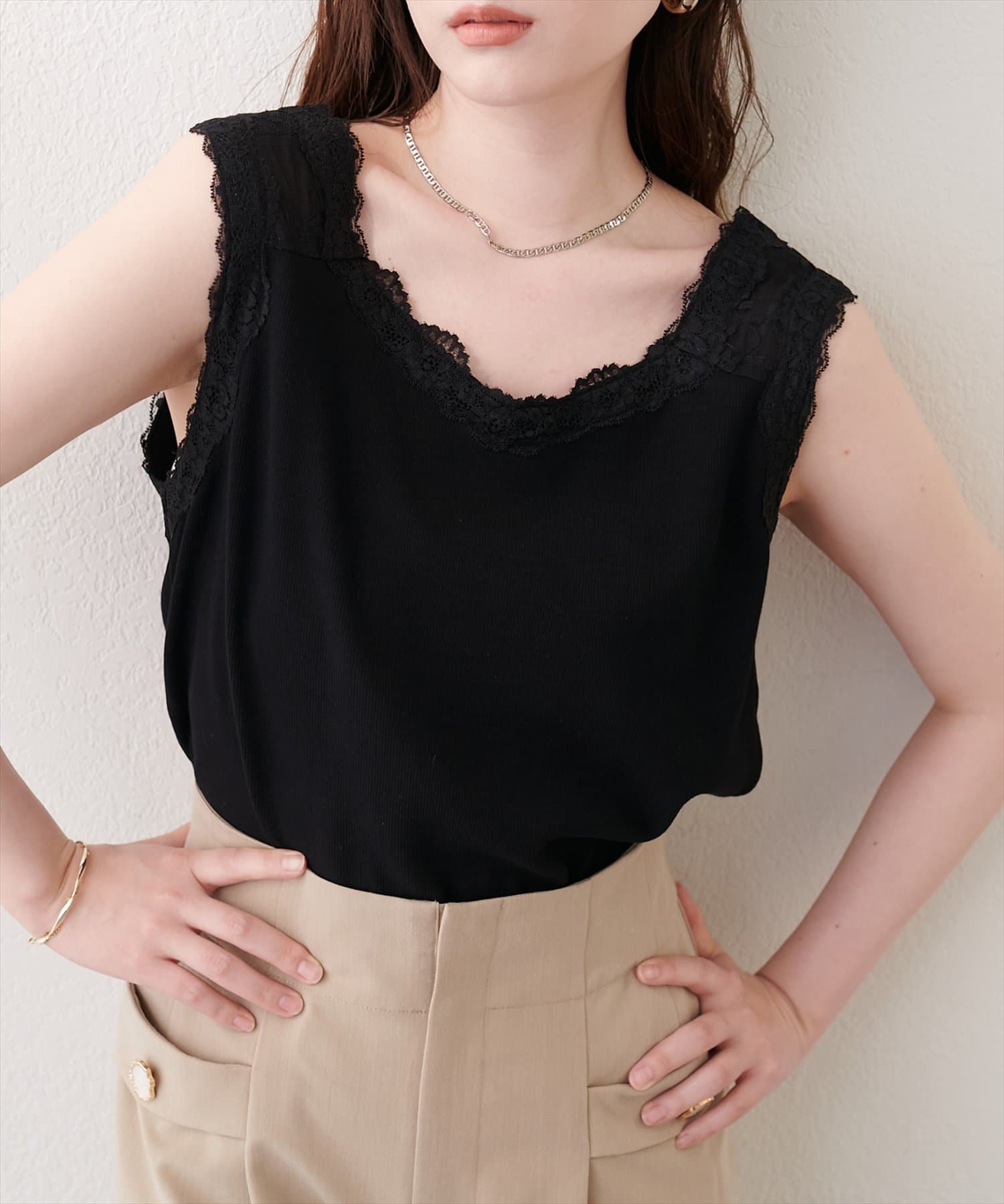 natural couture(ナチュラルクチュール) レーストリムテレコタンク