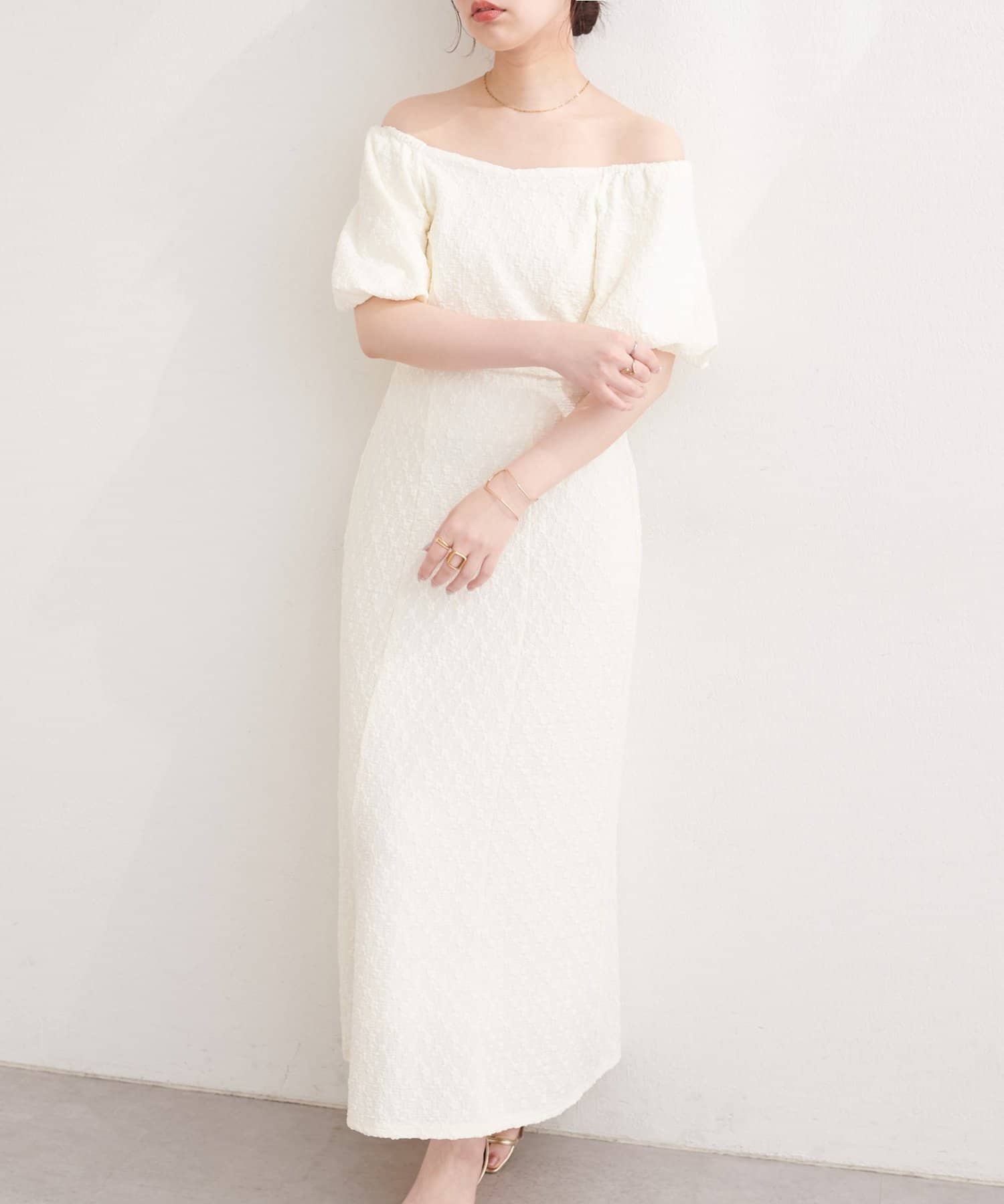 natural couture(ナチュラルクチュール) 〈mizu〉後ろねじりふくれジャガードワンピース
