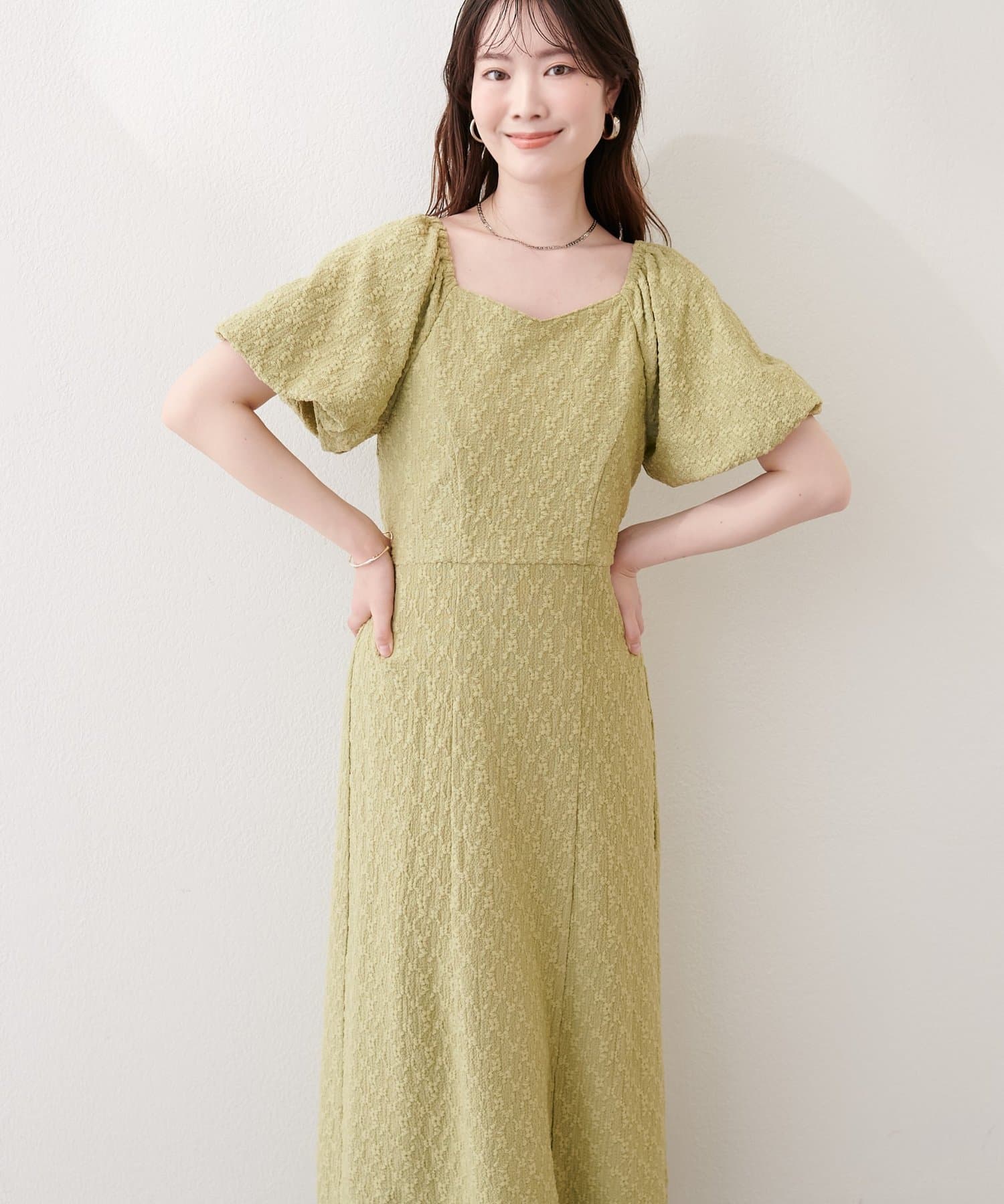 natural couture(ナチュラルクチュール) 〈mizu〉後ろねじりふくれジャガードワンピース