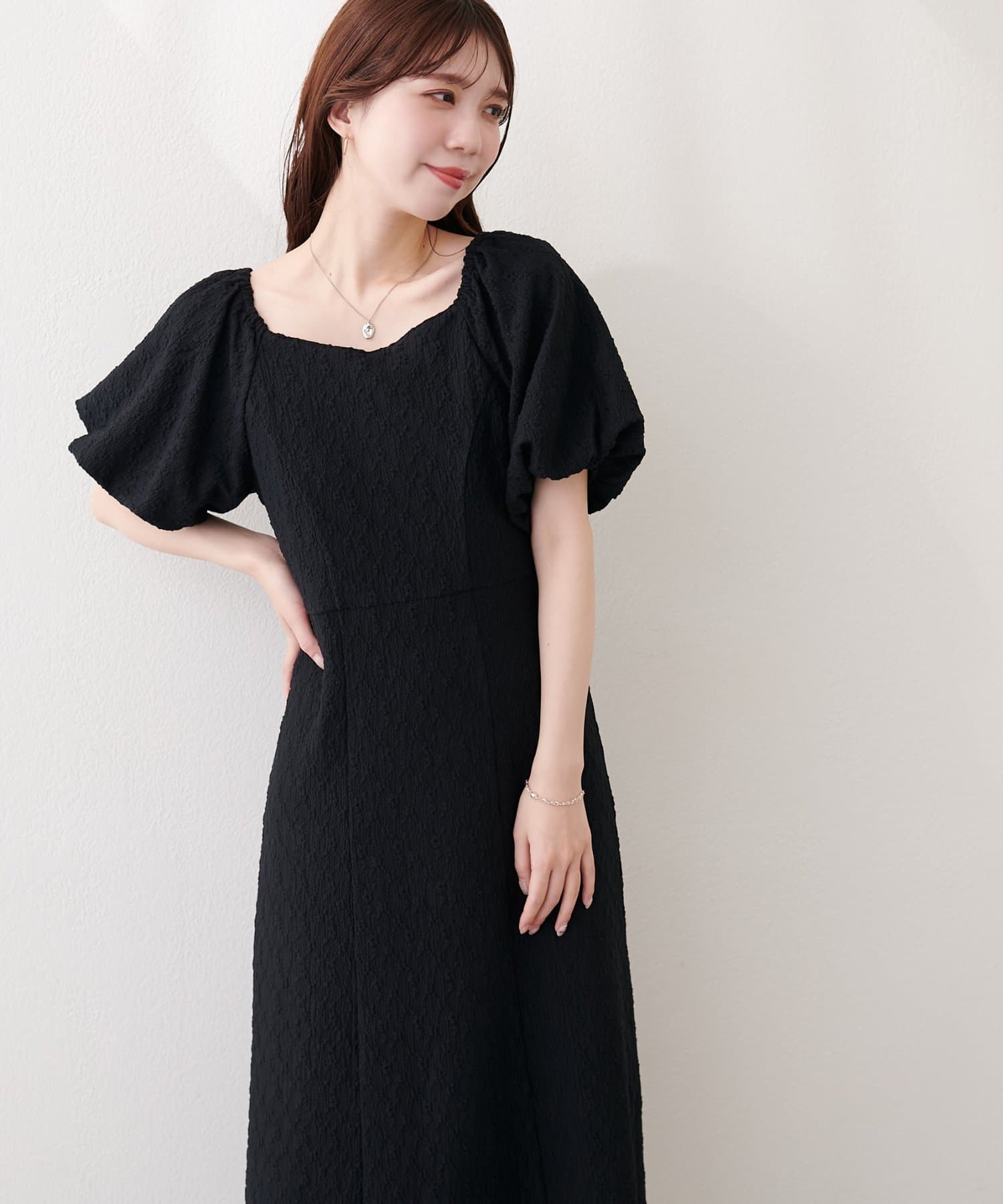 natural couture(ナチュラルクチュール) 〈mizu〉後ろねじりふくれジャガードワンピース