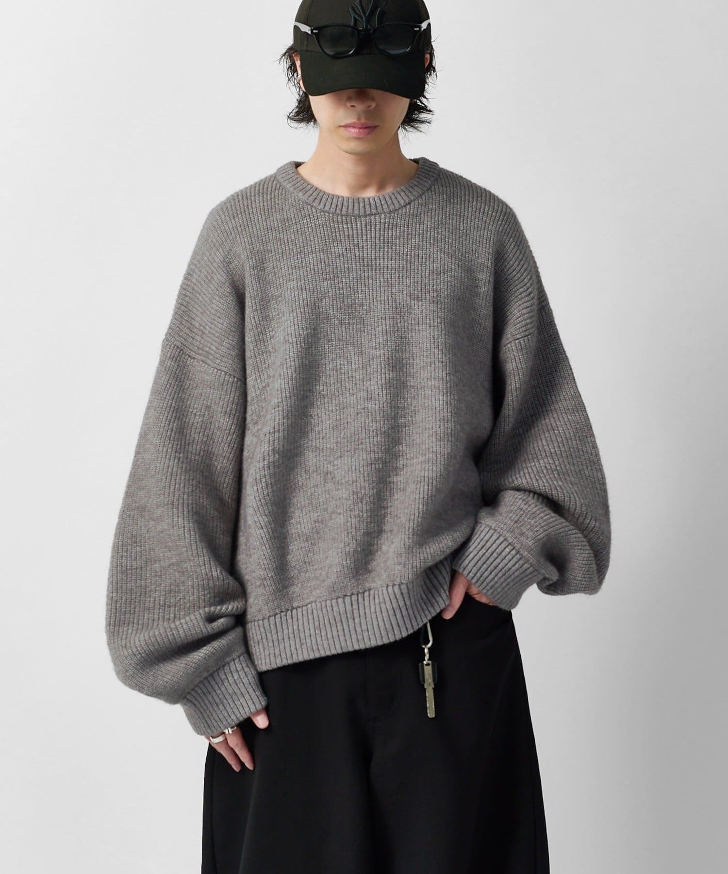 Lui's(ルイス) 【Neucon】畦編みボリュームクロップドクルーネックニット