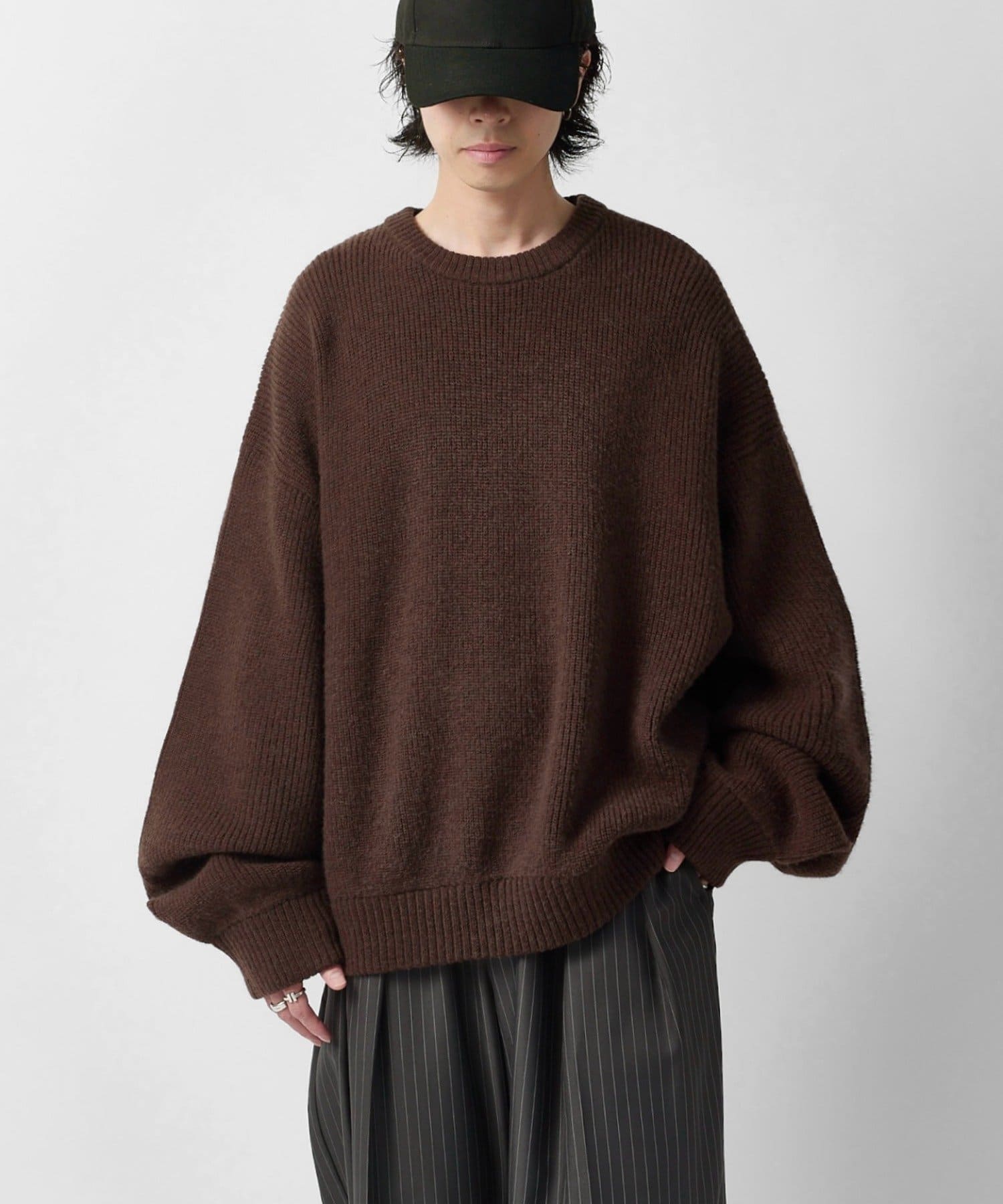 Lui's(ルイス) 【Neucon】畦編みボリュームクロップドクルーネックニット