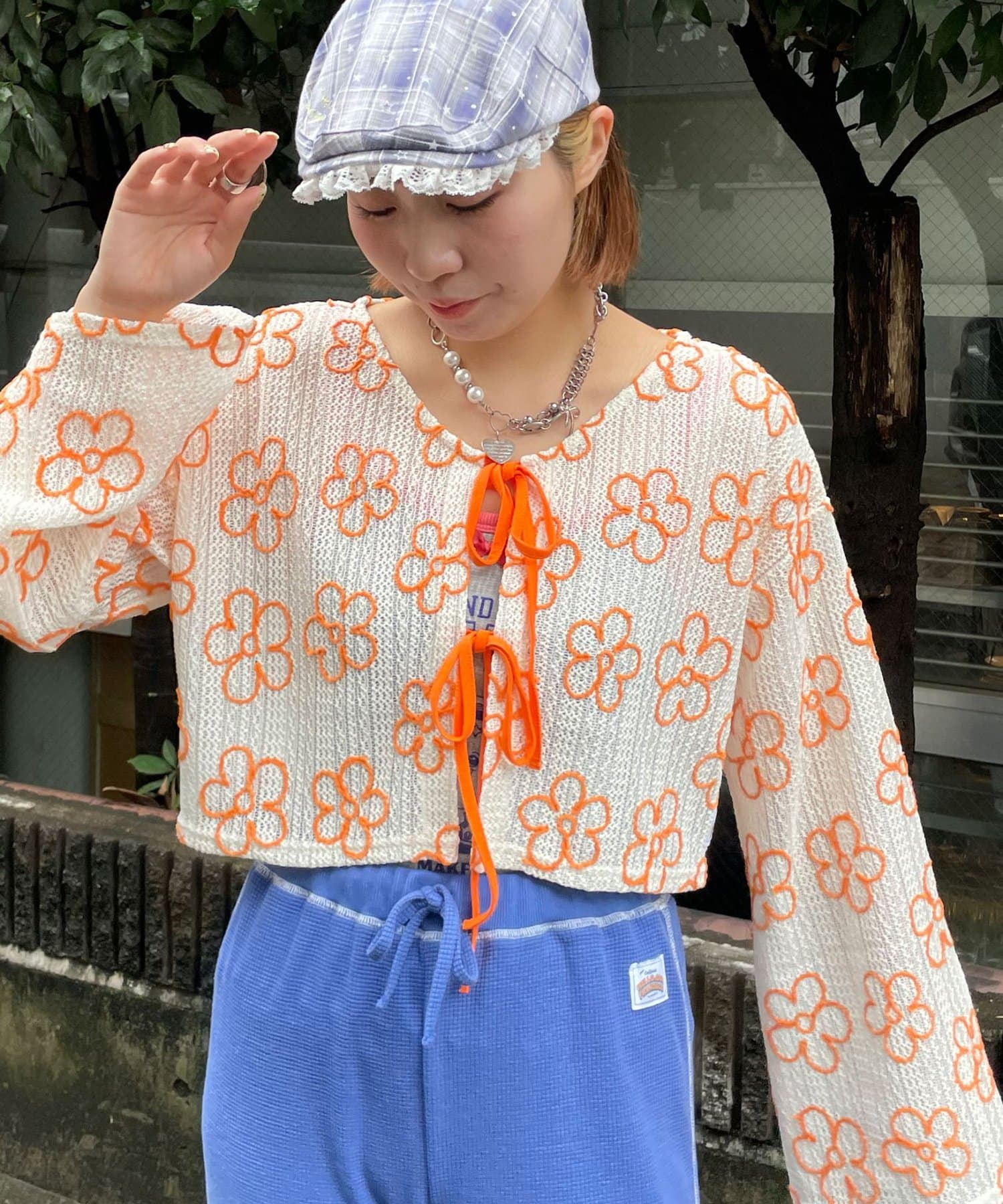 CIAOPANIC(チャオパニック) 【HELLO.SANFRANCISCO/ハローサンフランシスコ】2WAYフラワーシアー刺繍ボレロ