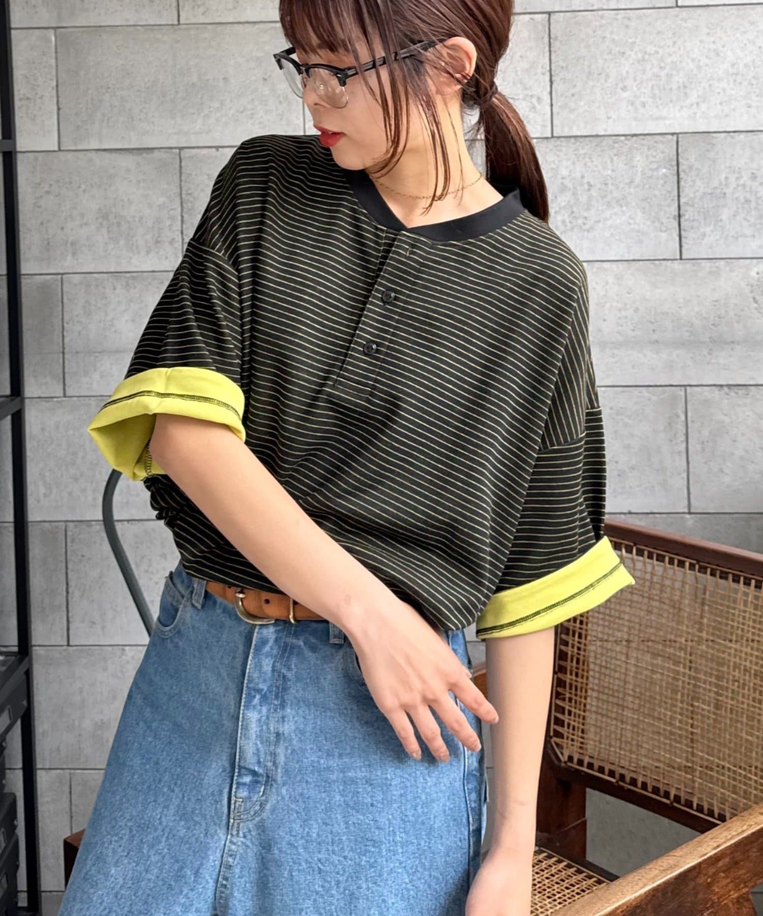 CIAOPANIC TYPY(チャオパニックティピー) ボーダー配色ヘンリーTee