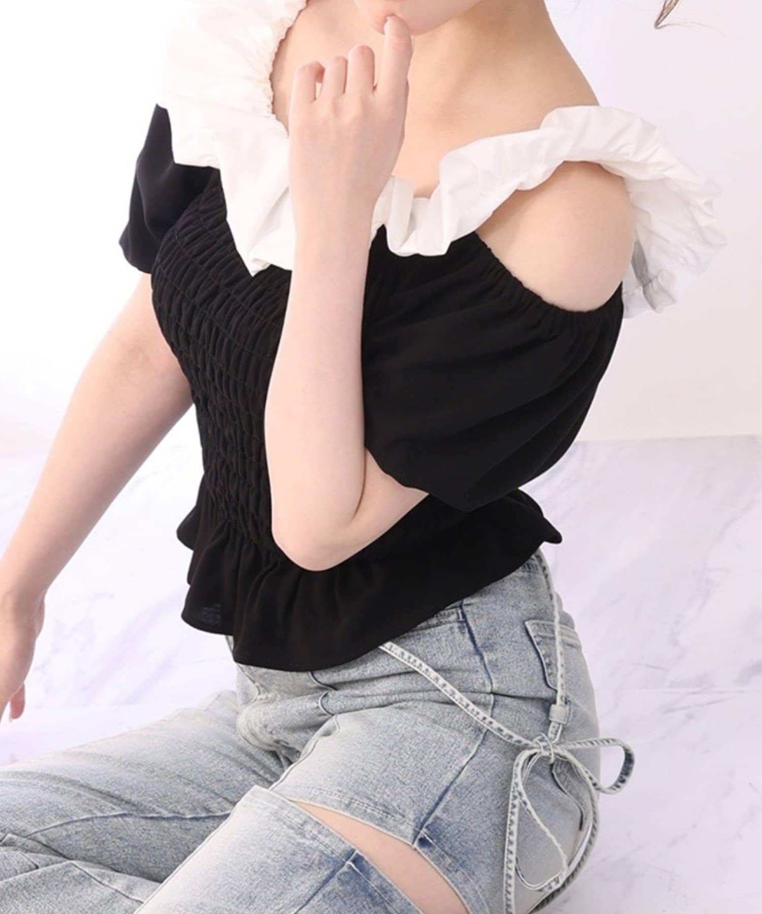 NICE CLAUP / OLIVE des OLIVE OUTLET(ナイスクラップ  / オリーブ デ オリーブ アウトレット) 【one after another】シャーリングブラウス