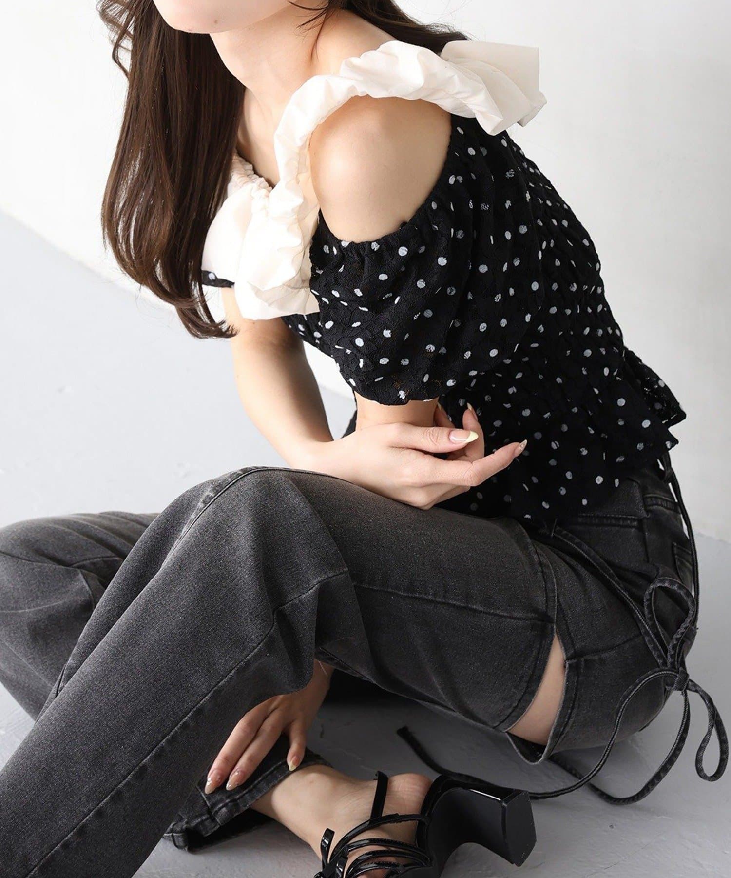 NICE CLAUP / OLIVE des OLIVE OUTLET(ナイスクラップ  / オリーブ デ オリーブ アウトレット) 【one after another】シャーリングブラウス