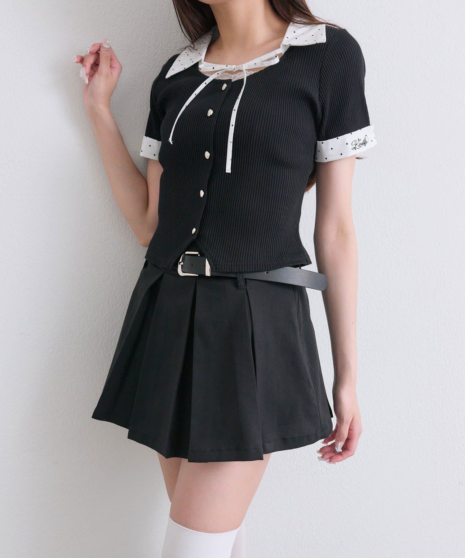 NICE CLAUP / OLIVE des OLIVE OUTLET(ナイスクラップ  / オリーブ デ オリーブ アウトレット) 【OLIVE des OLIVE】合皮ベルト付きプリーツスカート