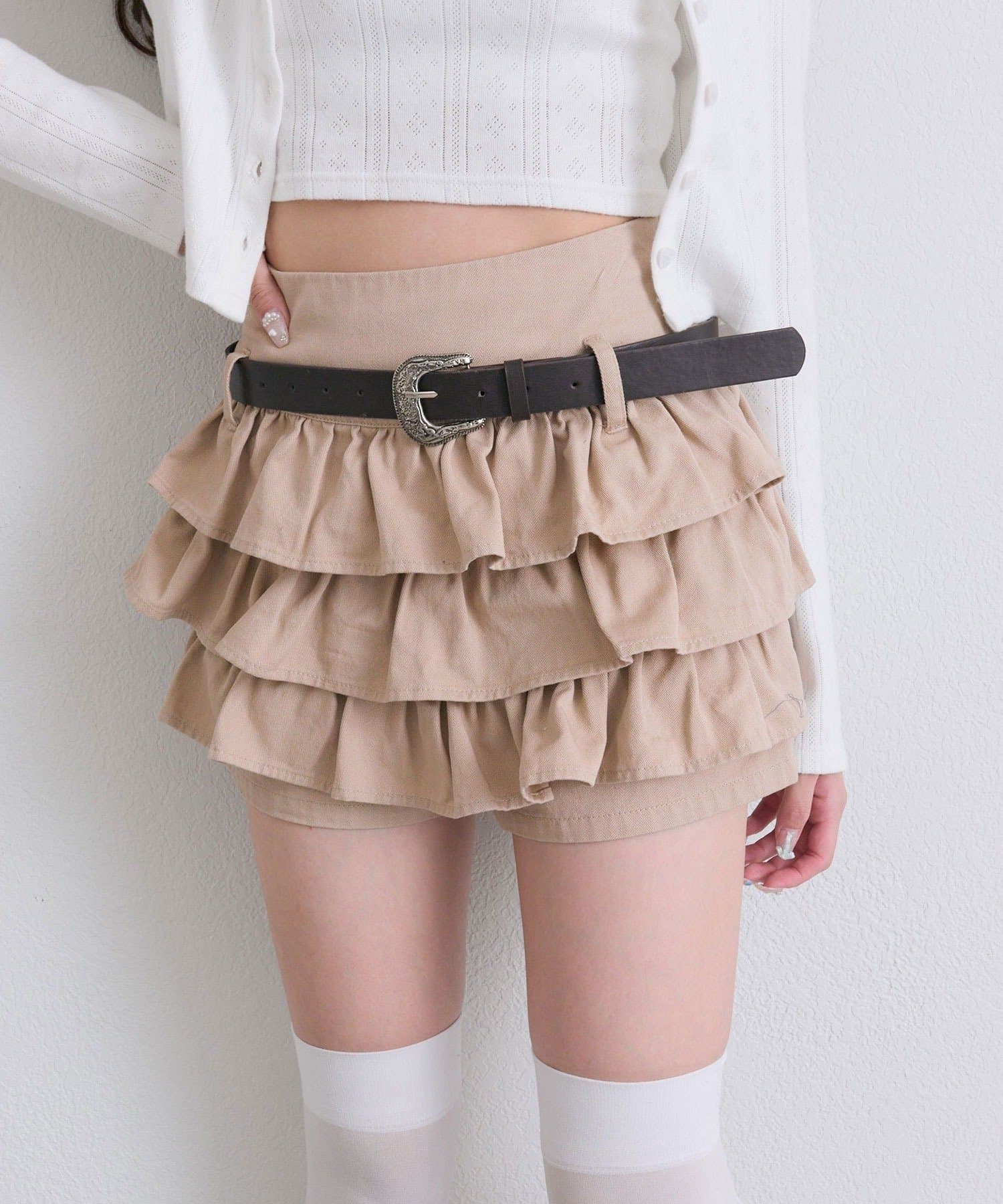 NICE CLAUP / OLIVE des OLIVE OUTLET(ナイスクラップ  / オリーブ デ オリーブ アウトレット) 【OLIVE des OLIVE】合皮ベルト付きフリルショートパンツ
