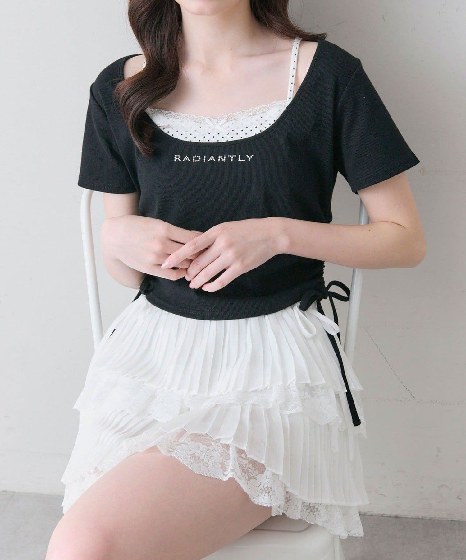 NICE CLAUP / OLIVE des OLIVE OUTLET(ナイスクラップ  / オリーブ デ オリーブ アウトレット) 【OLIVE des OLIVE】レイヤード風ドロストTシャツ