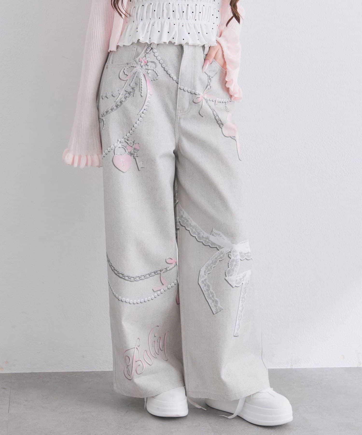 OLIVE des OLIVE(オリーブ デ オリーブ) 転写プリントデニムパンツ