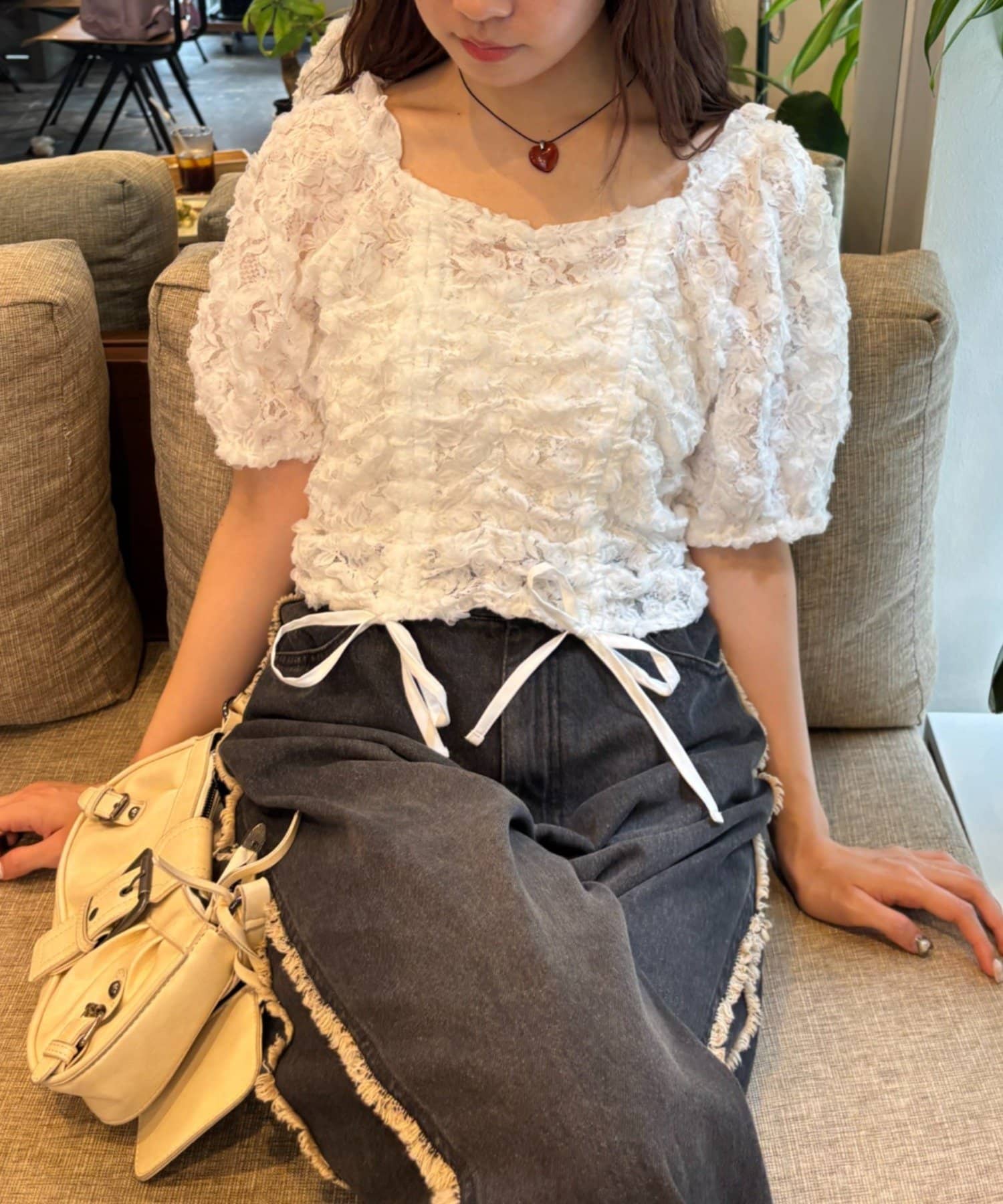 w closet(ダブルクローゼット) フラワーレースドロストブラウス 夏服