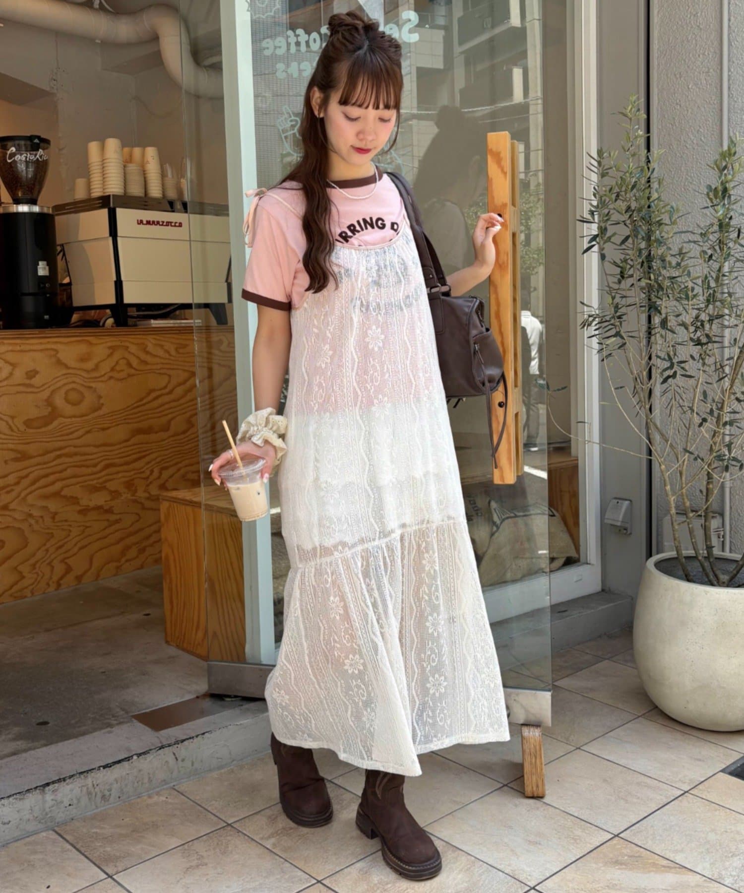 w closet(ダブルクローゼット) クロシェレースキャミワンピース
