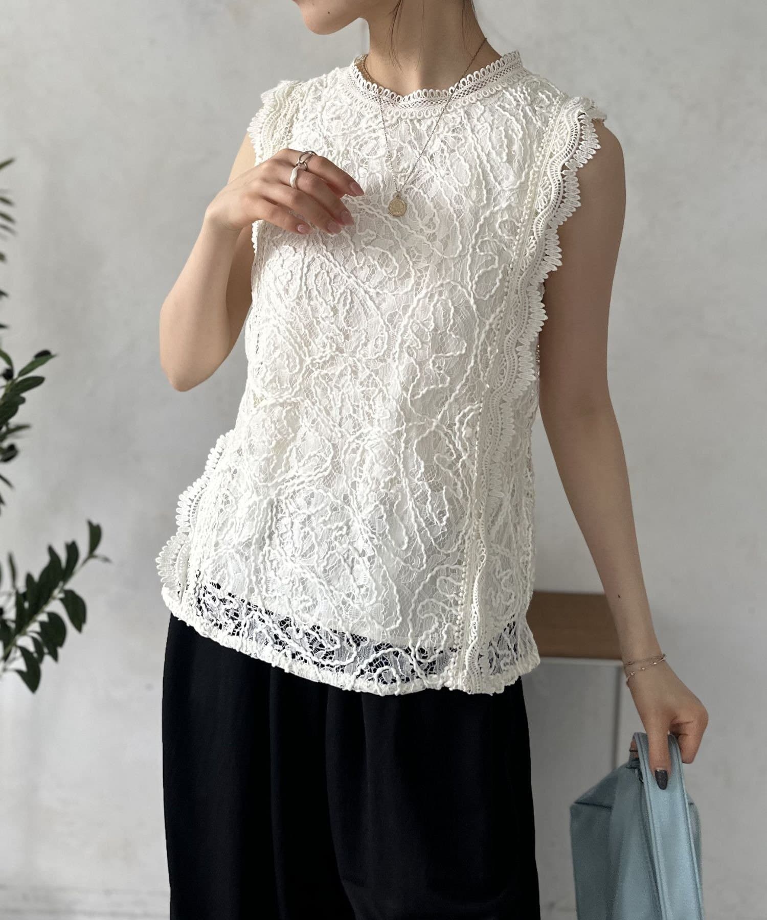 LOCUST(ローカスト) 【WEB限定】セットアップ対応】コード刺繍ノースリーブブラウス