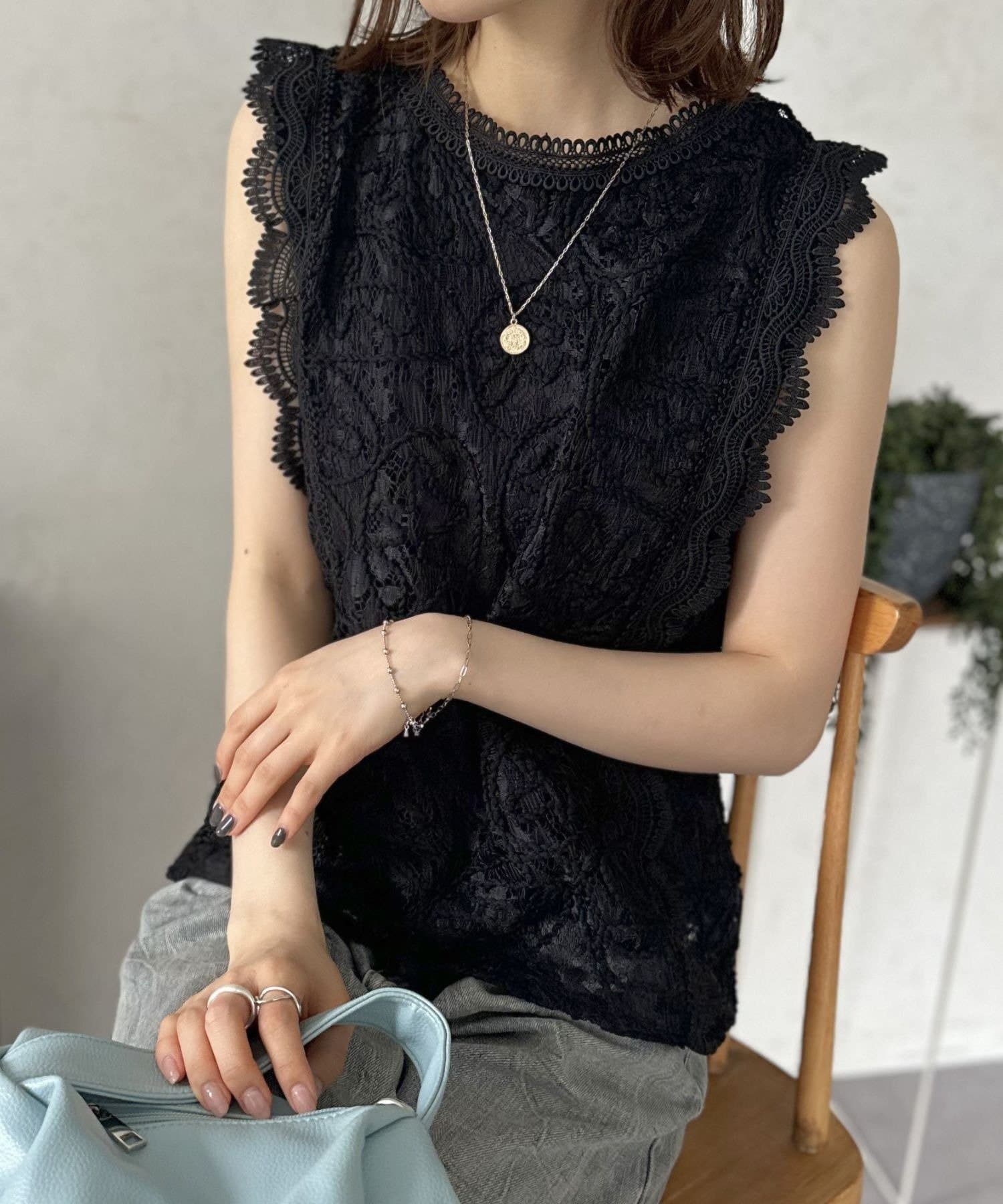LOCUST(ローカスト) 【WEB限定】セットアップ対応】コード刺繍ノースリーブブラウス