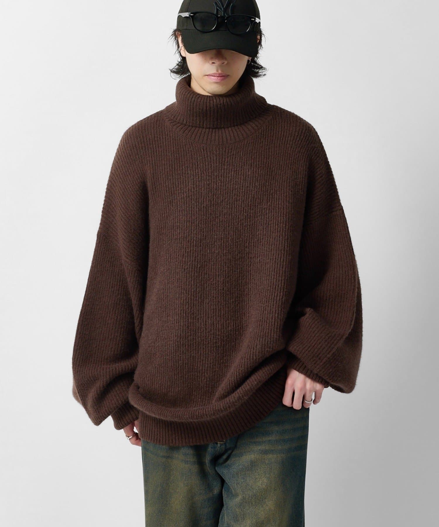 Lui's(ルイス) 【Neucon】畦編みオーバートップルーズタートルネックニット