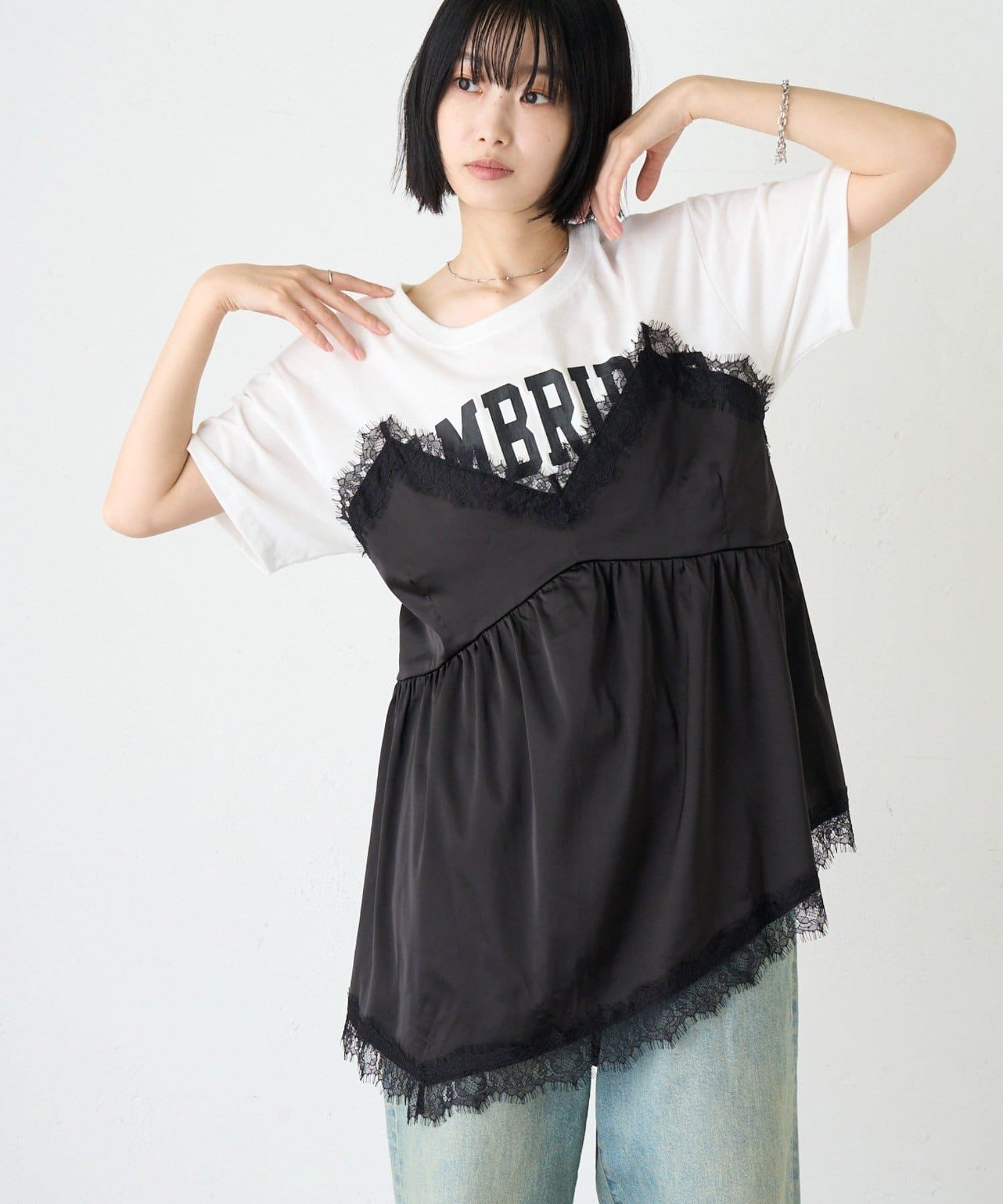 CIAOPANIC TYPY(チャオパニックティピー) 【WEB限定】サテンレースランジェリードッキングTee