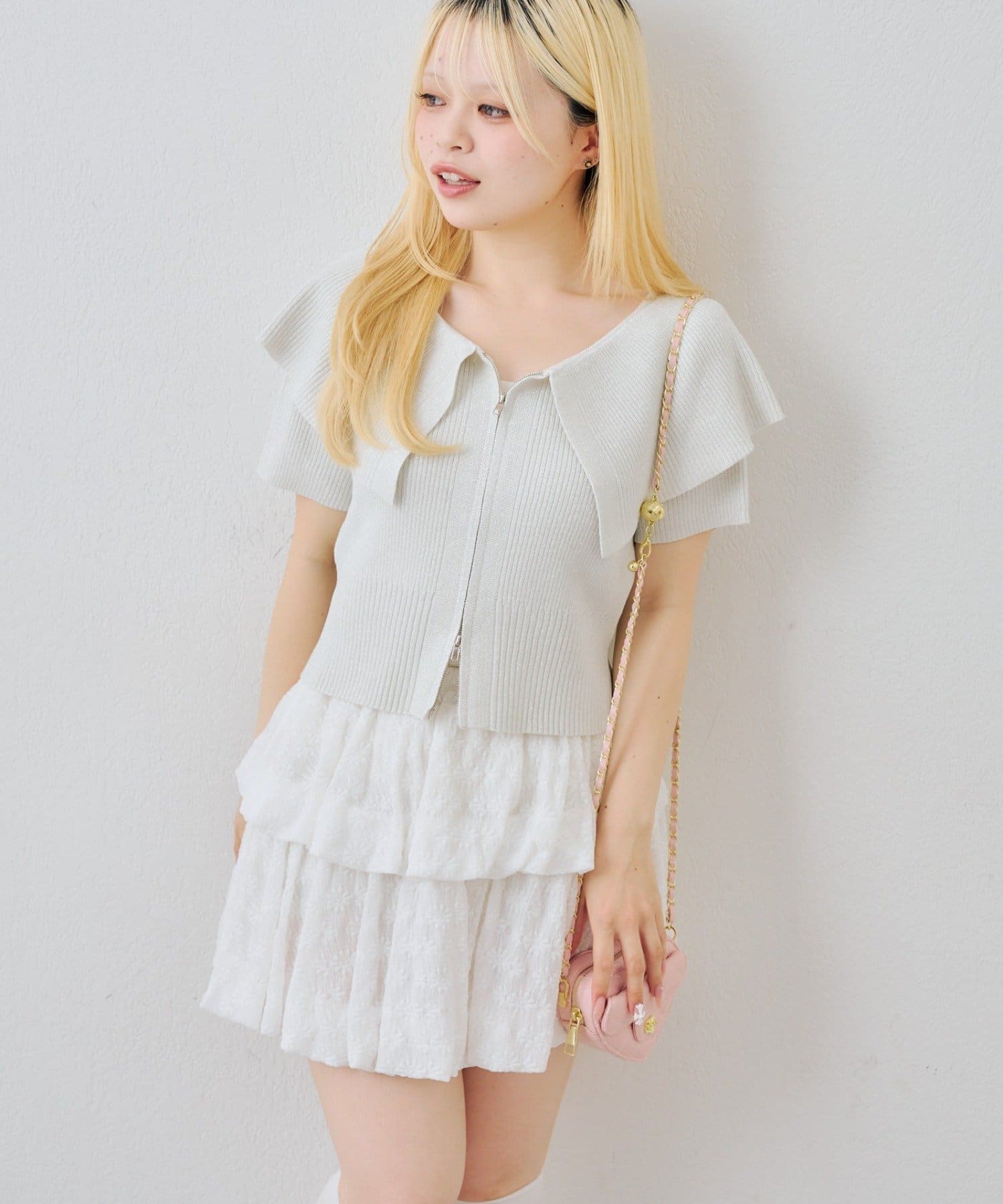 NICE CLAUP / OLIVE des OLIVE OUTLET(ナイスクラップ  / オリーブ デ オリーブ アウトレット) 【continuer】BIG衿ラメZIPカーディガン