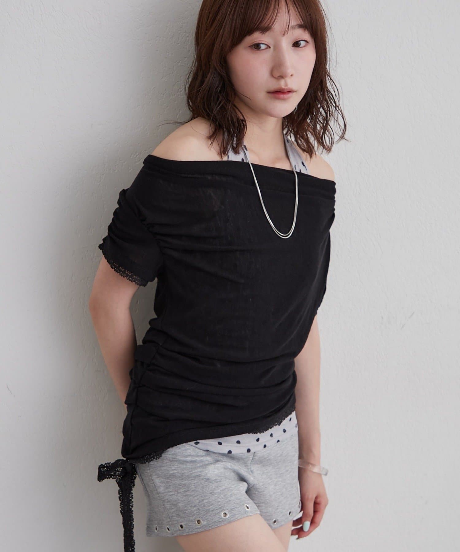 mline(エムライン) [mline]チュールオフショル 半袖トップス