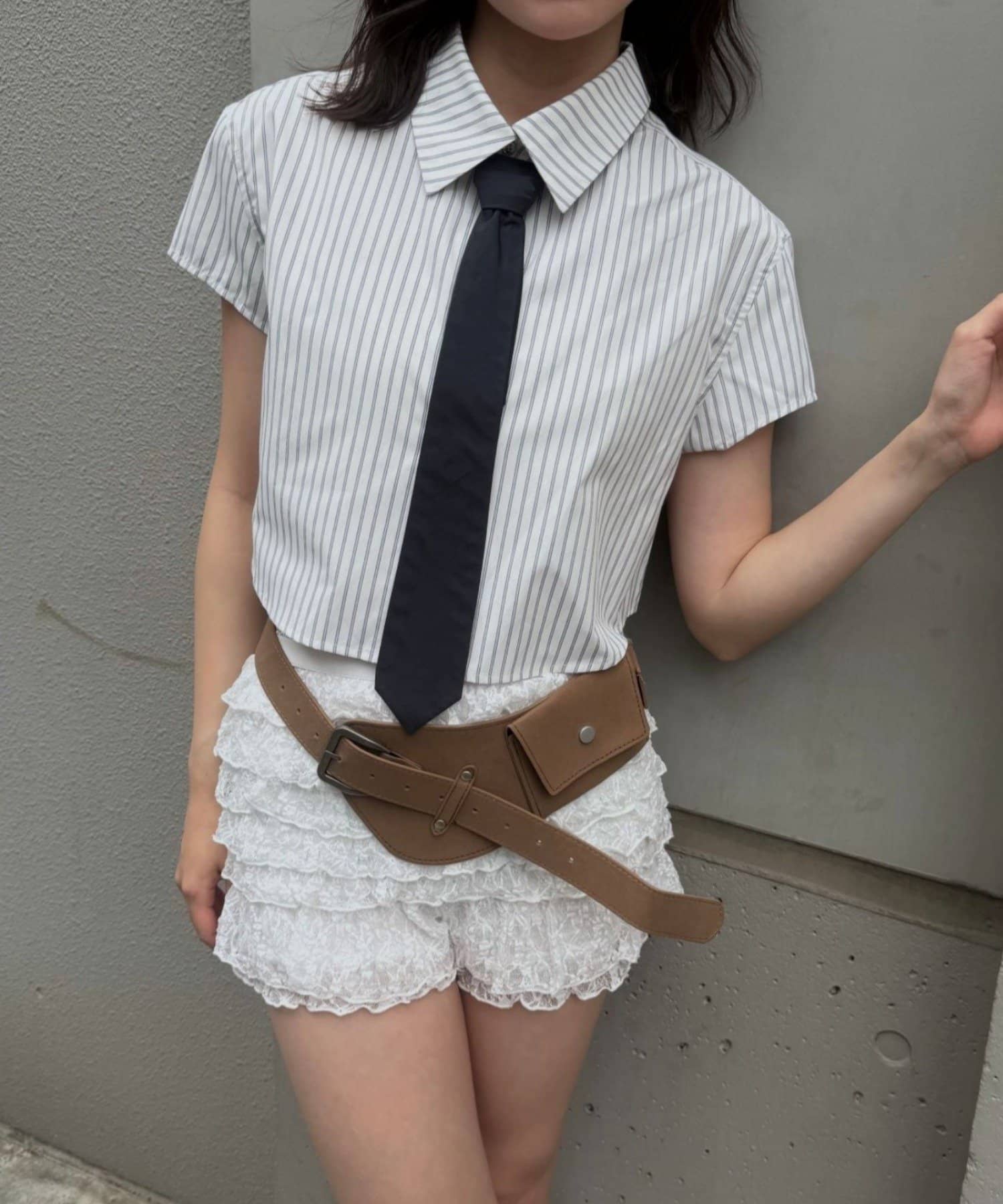 mline(エムライン) [mline]ネクタイ付き 半袖シャツ