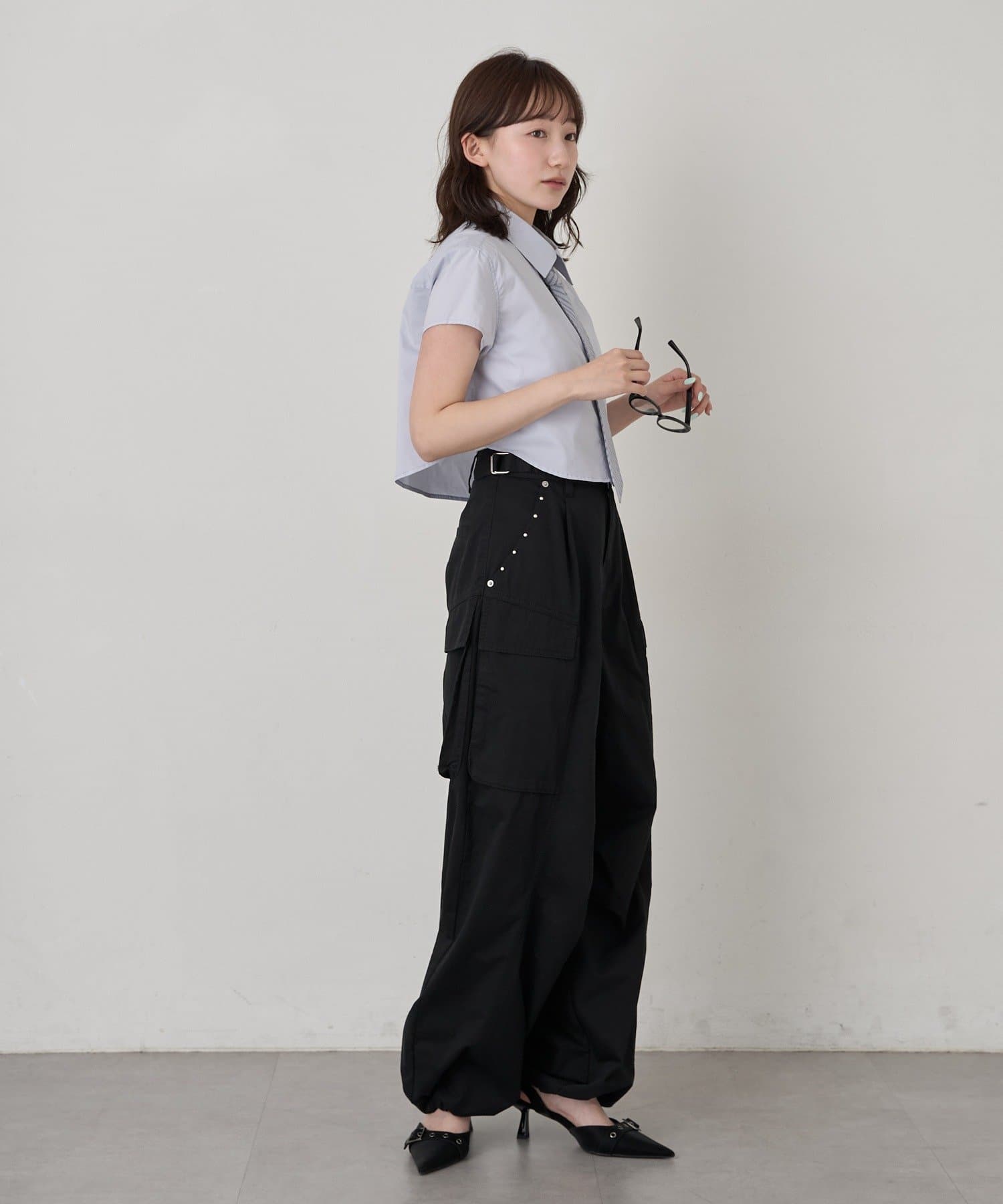 mline(エムライン) [mline]ネクタイ付き 半袖シャツ