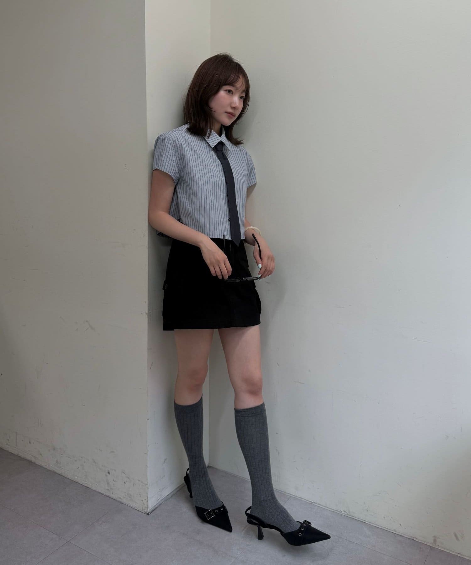 mline(エムライン) [mline]ネクタイ付き 半袖シャツ