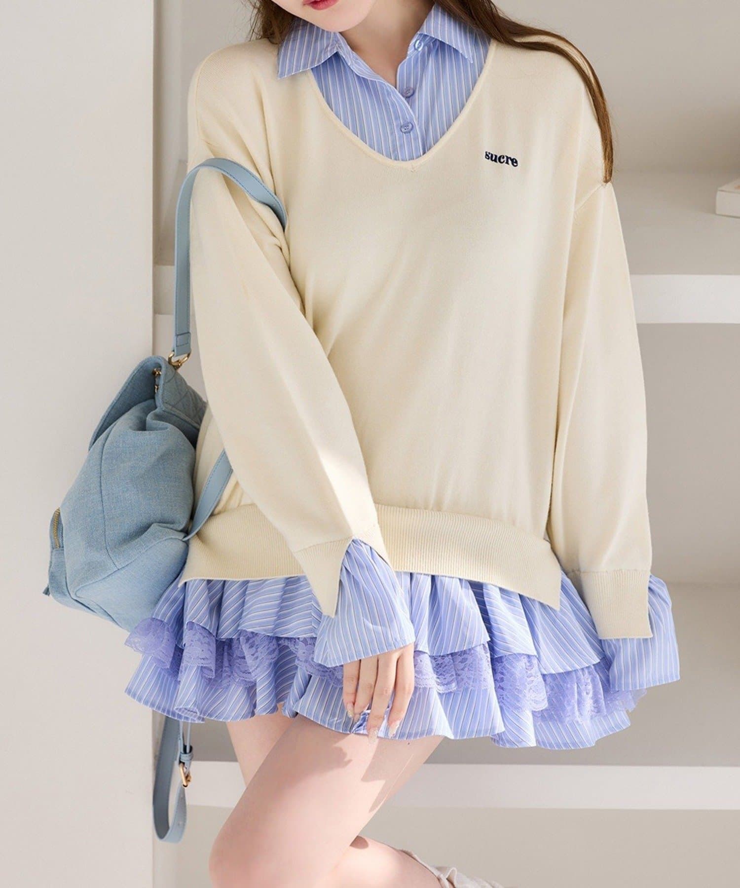 NICE CLAUP / OLIVE des OLIVE OUTLET(ナイスクラップ  / オリーブ デ オリーブ アウトレット) 【one after another】ニットドッキングチュニックシャツワンピ