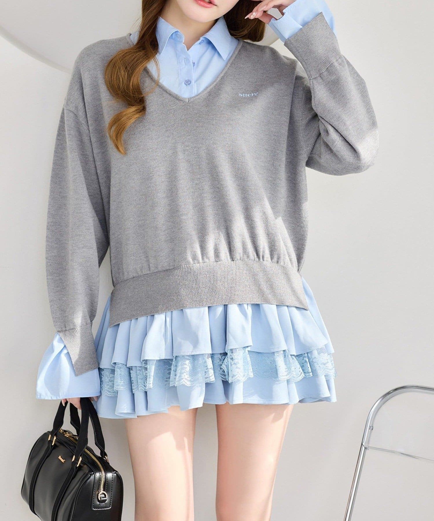NICE CLAUP / OLIVE des OLIVE OUTLET(ナイスクラップ  / オリーブ デ オリーブ アウトレット) 【one after another】ニットドッキングチュニックシャツワンピ
