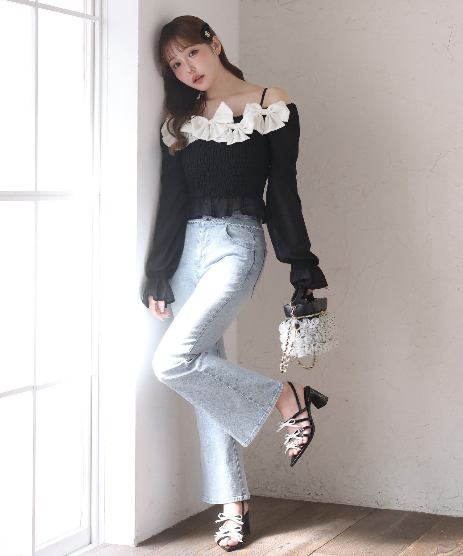 NICE CLAUP / OLIVE des OLIVE OUTLET(ナイスクラップ  / オリーブ デ オリーブ アウトレット) 【one after another】チュールフリルリボンバニティバッグ