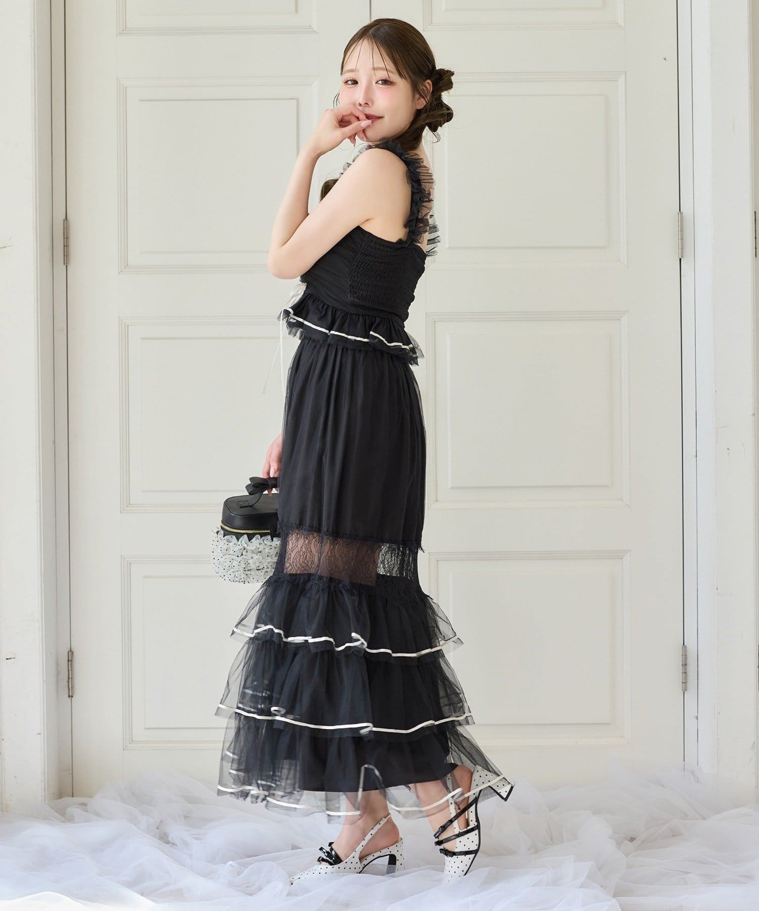NICE CLAUP / OLIVE des OLIVE OUTLET(ナイスクラップ  / オリーブ デ オリーブ アウトレット) 【one after another】チュールフリルリボンバニティバッグ