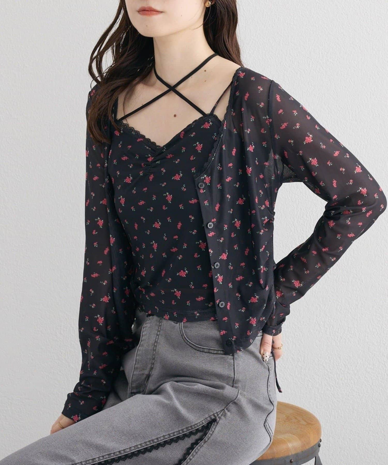 NICE CLAUP / OLIVE des OLIVE OUTLET(ナイスクラップ  / オリーブ デ オリーブ アウトレット) 【one after another】ビスチェsetドロストカーディガン