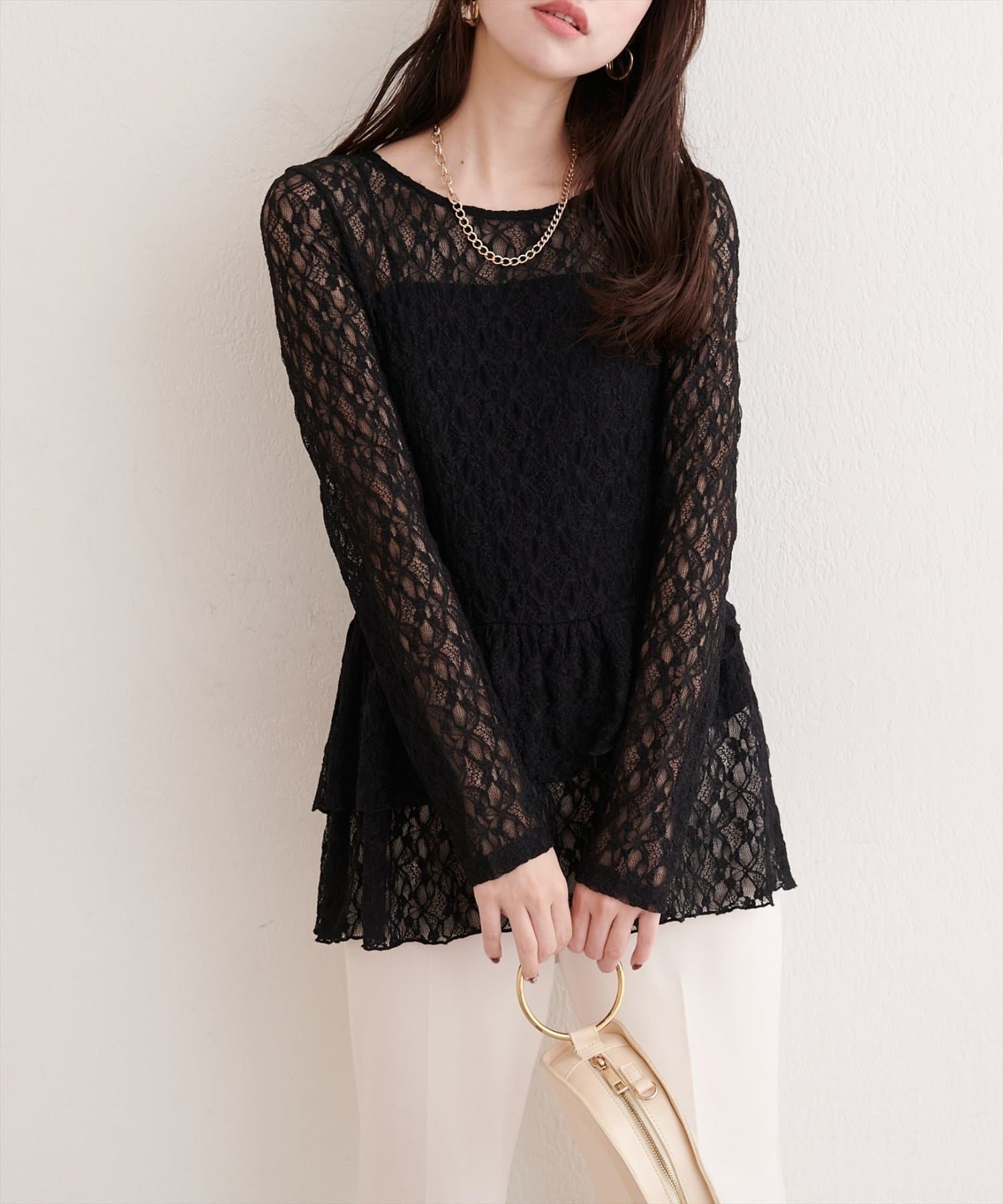 NICE CLAUP / OLIVE des OLIVE OUTLET(ナイスクラップ  / オリーブ デ オリーブ アウトレット) 【natural couture】総レースティアードトップス