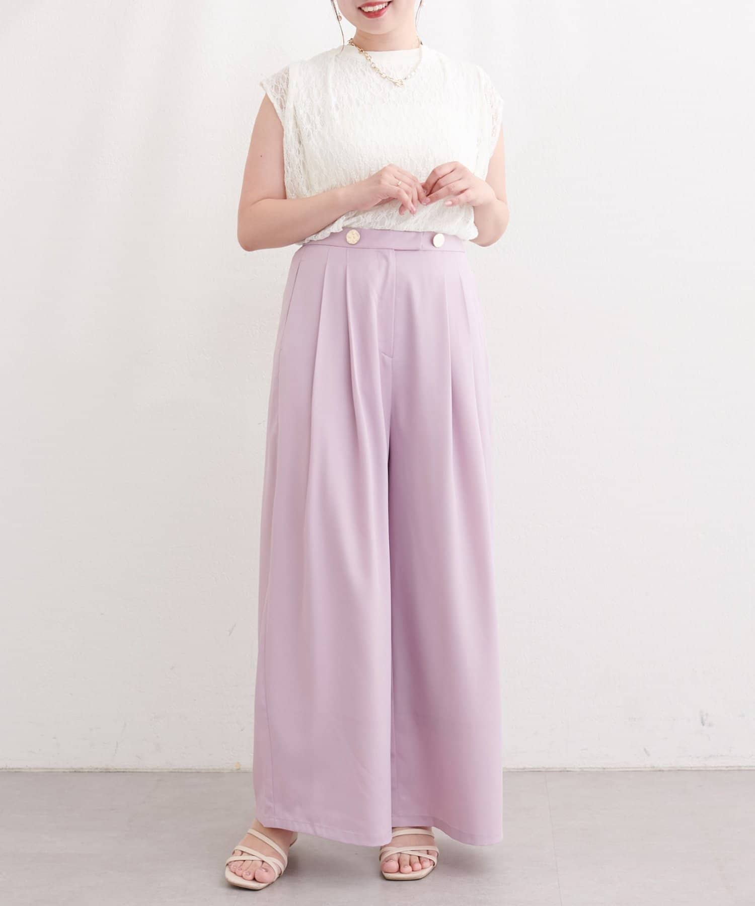 natural couture(ナチュラルクチュール) 〈canami〉金釦タックワイドパンツ
