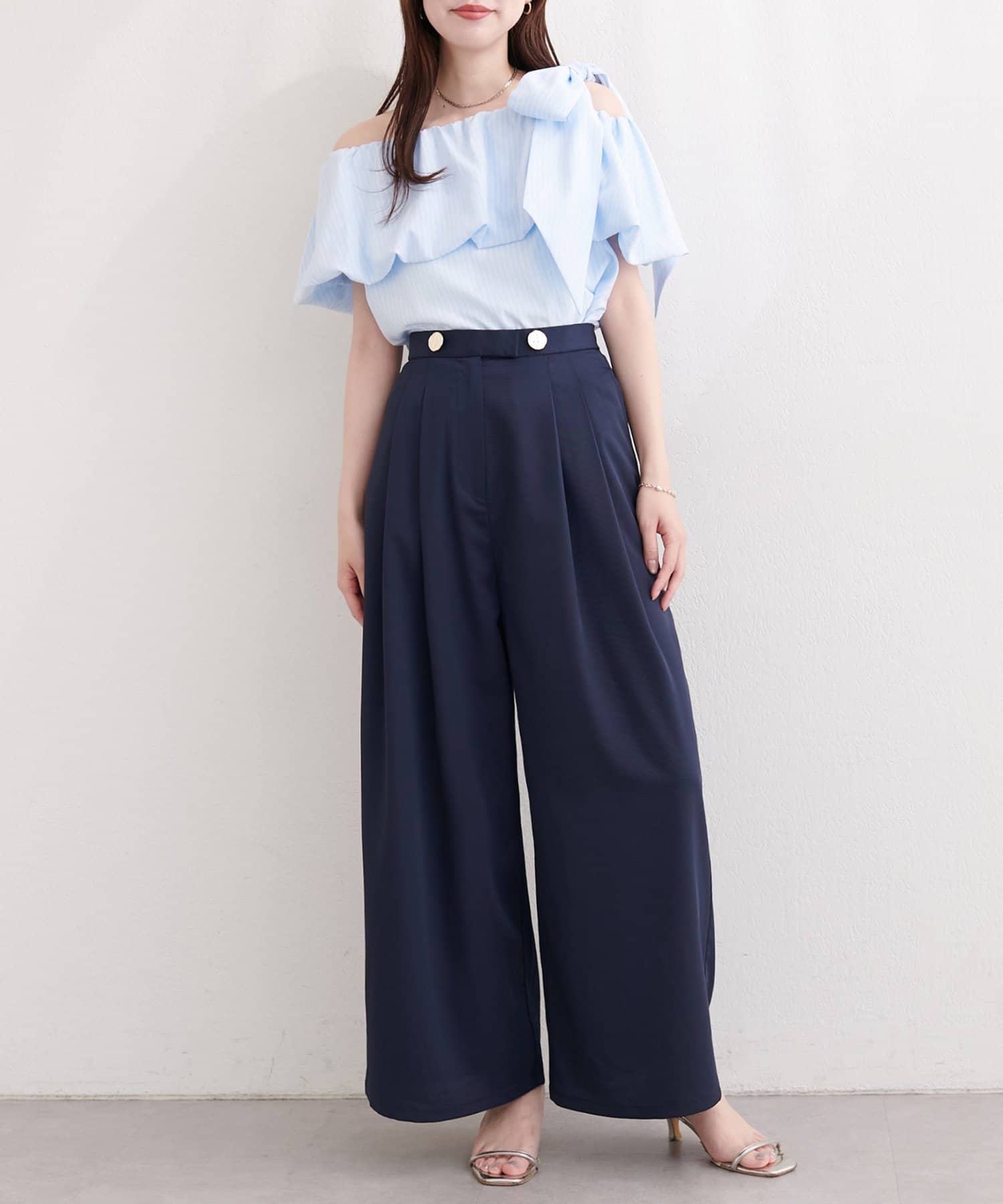 natural couture(ナチュラルクチュール) 〈canami〉金釦タックワイドパンツ