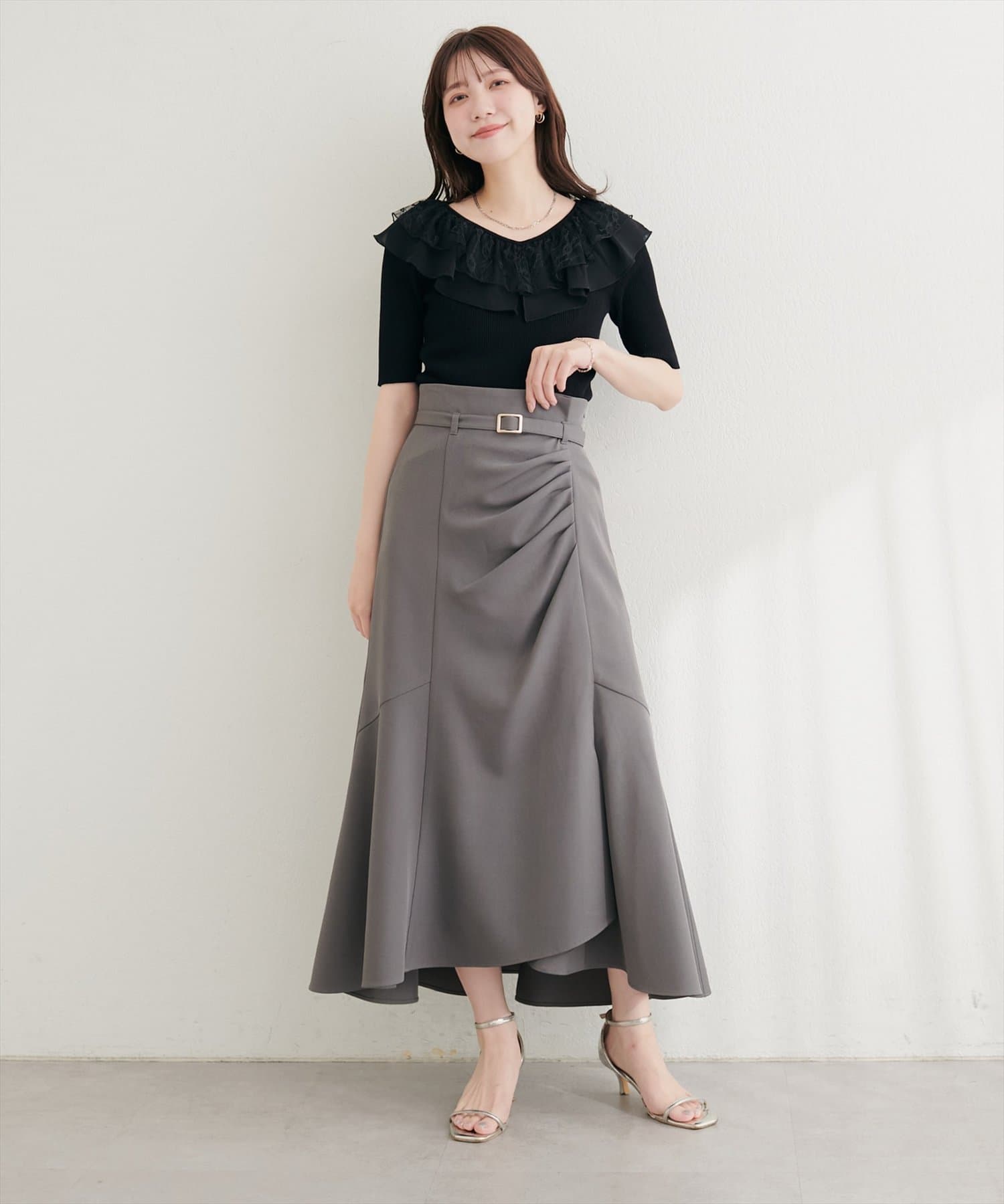 natural couture(ナチュラルクチュール) フリルレースカラーニット