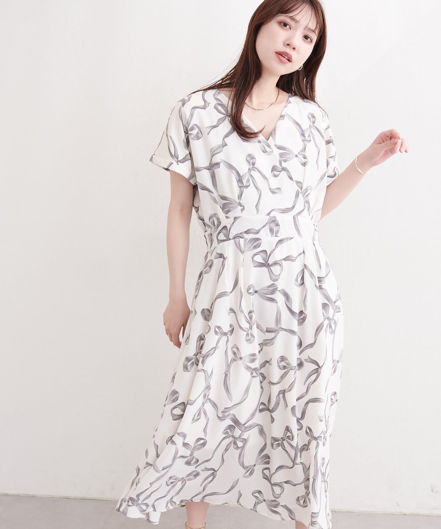 natural couture(ナチュラルクチュール) フレンチスリーブカシュクールワンピース