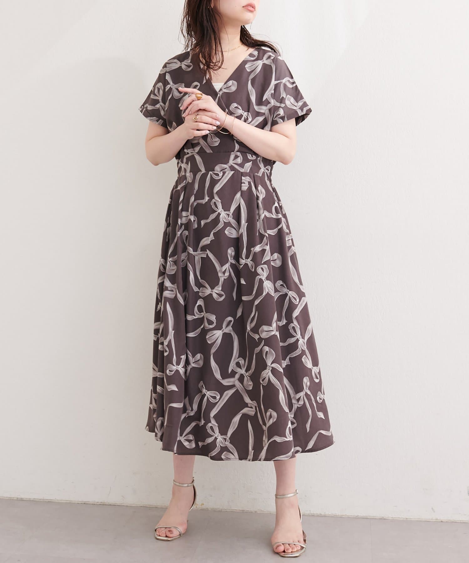 natural couture(ナチュラルクチュール) フレンチスリーブカシュクールワンピース